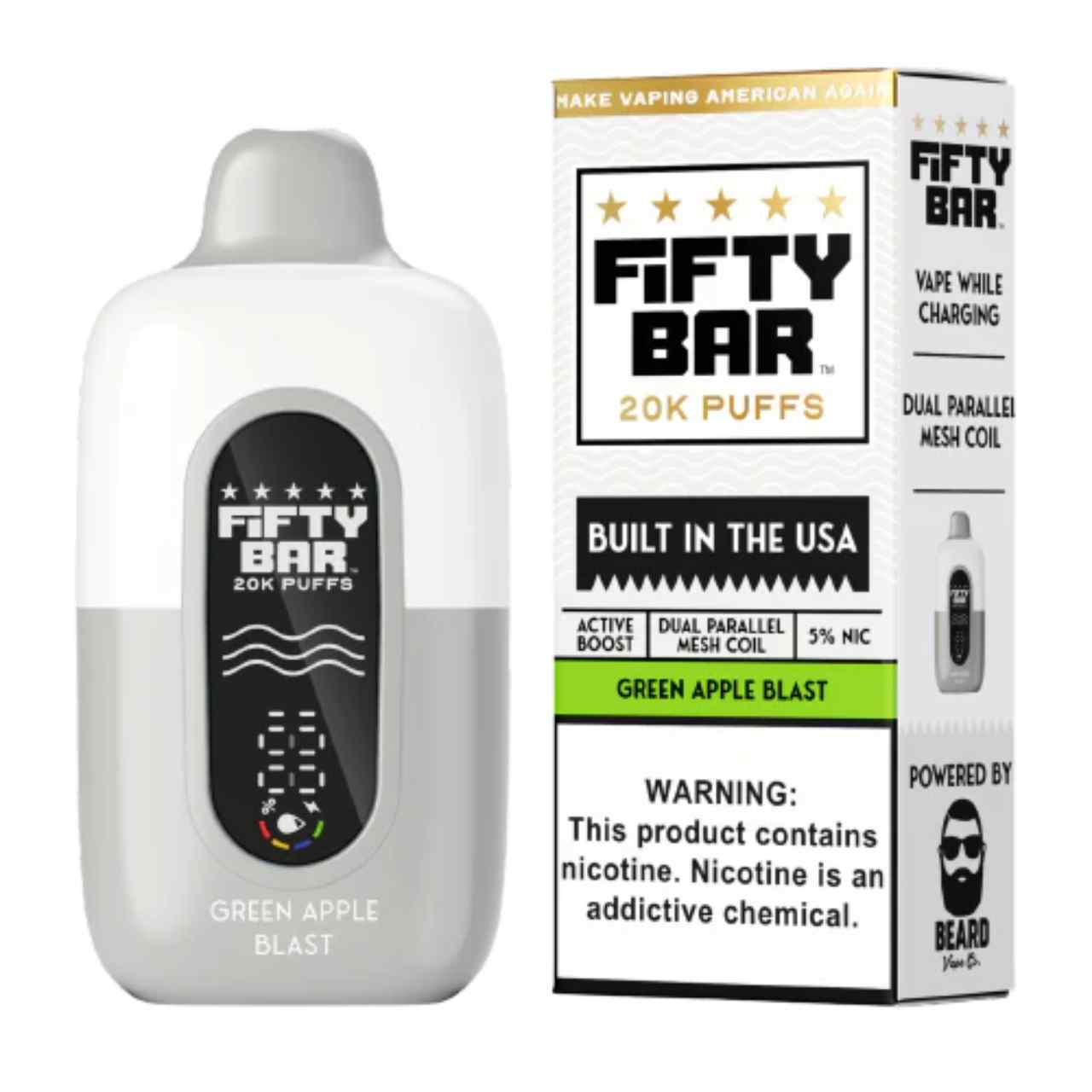 Fifty Bar V2 20000 Puff Disposable White Series Green Apple Blast Fifty Bar V2 20000 Puff Disposable White Series Green Apple Blast