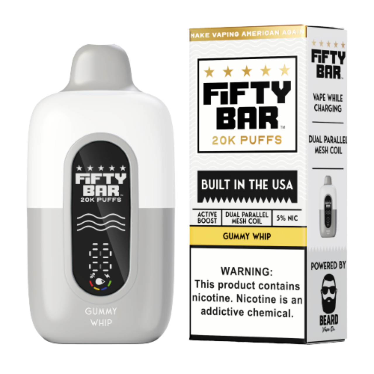 Fifty Bar V2 20000 Puff Disposable White Series - Gummy Whip Fifty Bar V2 20000 Puff Disposable White Series - Gummy Whip
