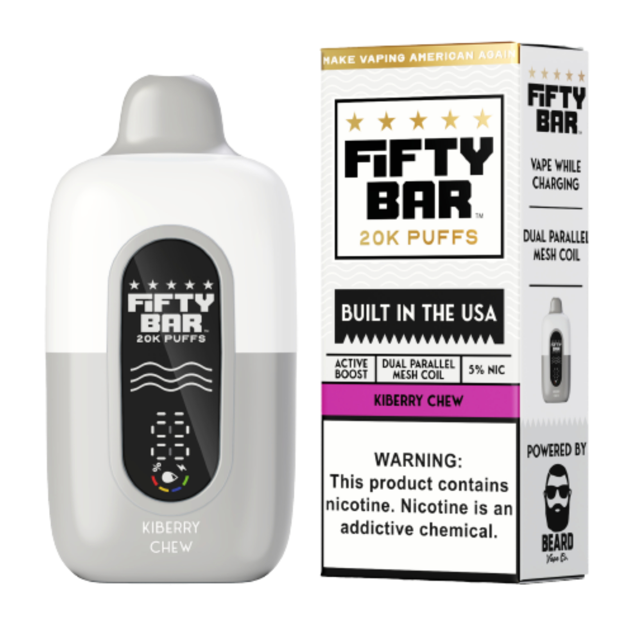 Fifty Bar V2 20000 Puff Disposable White Series - Kiberry Chew Fifty Bar V2 20000 Puff Disposable White Series - Kiberry Chew