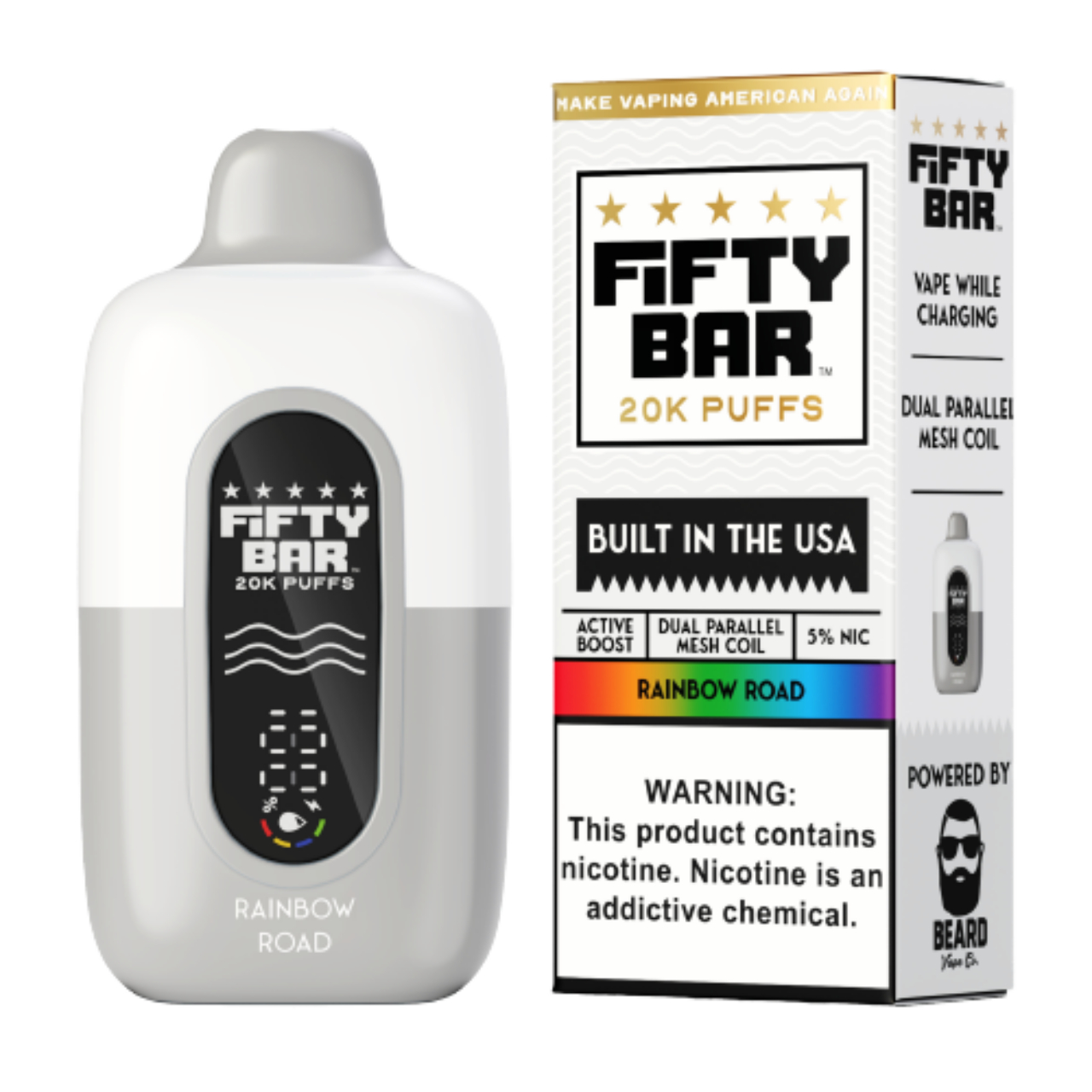 Fifty Bar V2 20000 Puff Disposable White Series - Rainbow Road Fifty Bar V2 20000 Puff Disposable White Series - Rainbow Road