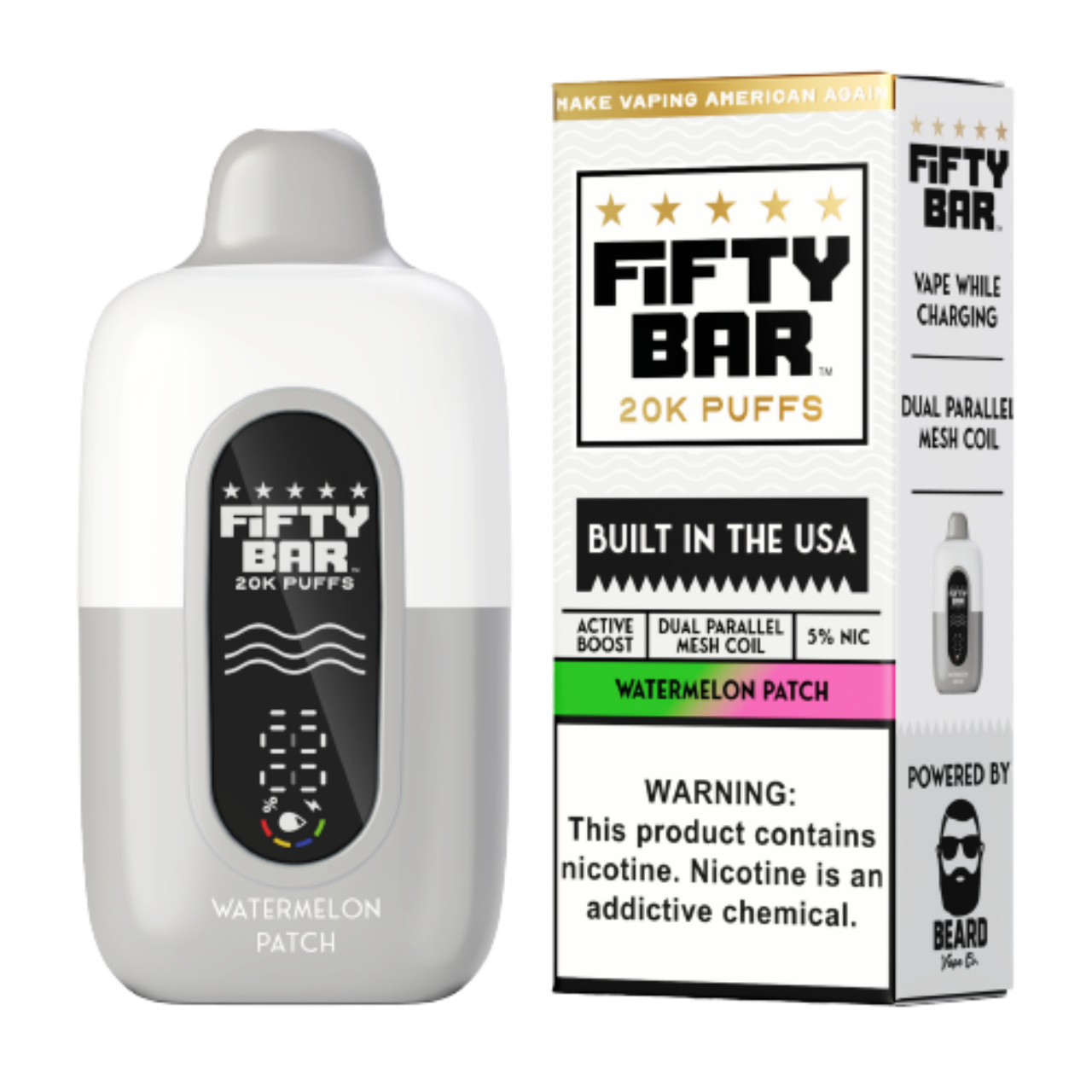 Fifty Bar V2 20000 Puff Disposable White Series - Watermelon Patch Fifty Bar V2 20000 Puff Disposable White Series - Watermelon Patch