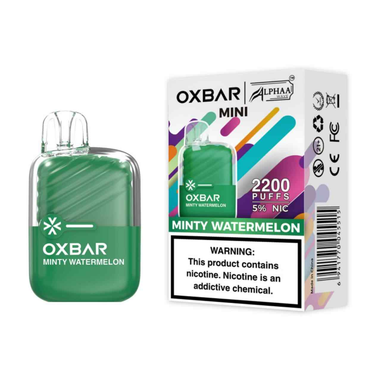 OXBAR x Alphaa Wave Mini 2200 Puff Disposable Minty Watermelon OXBAR x Alphaa Wave Mini 2200 Puff Disposable Minty Watermelon