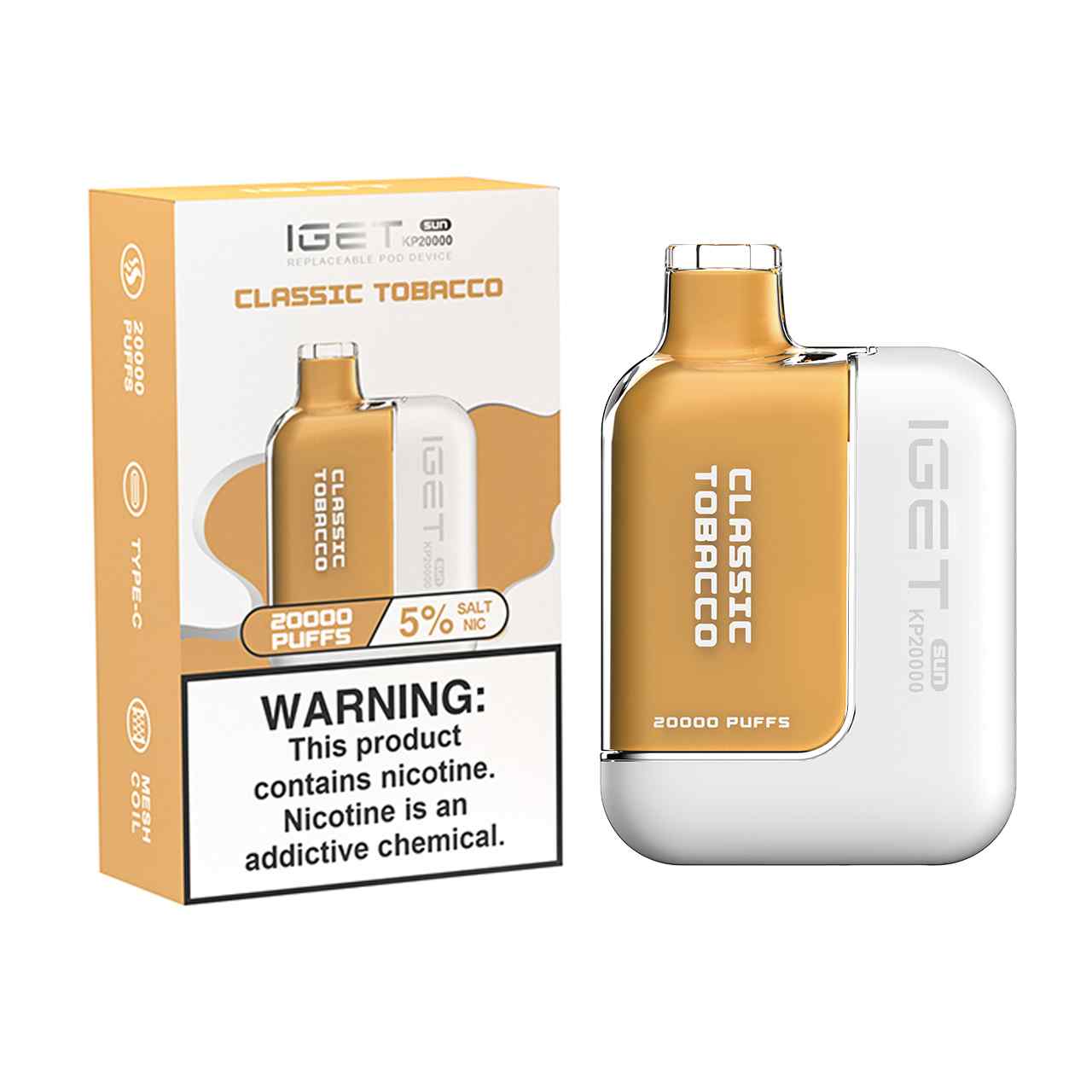 IGET Sun KP20000 Puff Replaceable Disposable Device Classic Tobacco IGET Sun KP20000 Puff Replaceable Disposable Device Classic Tobacco