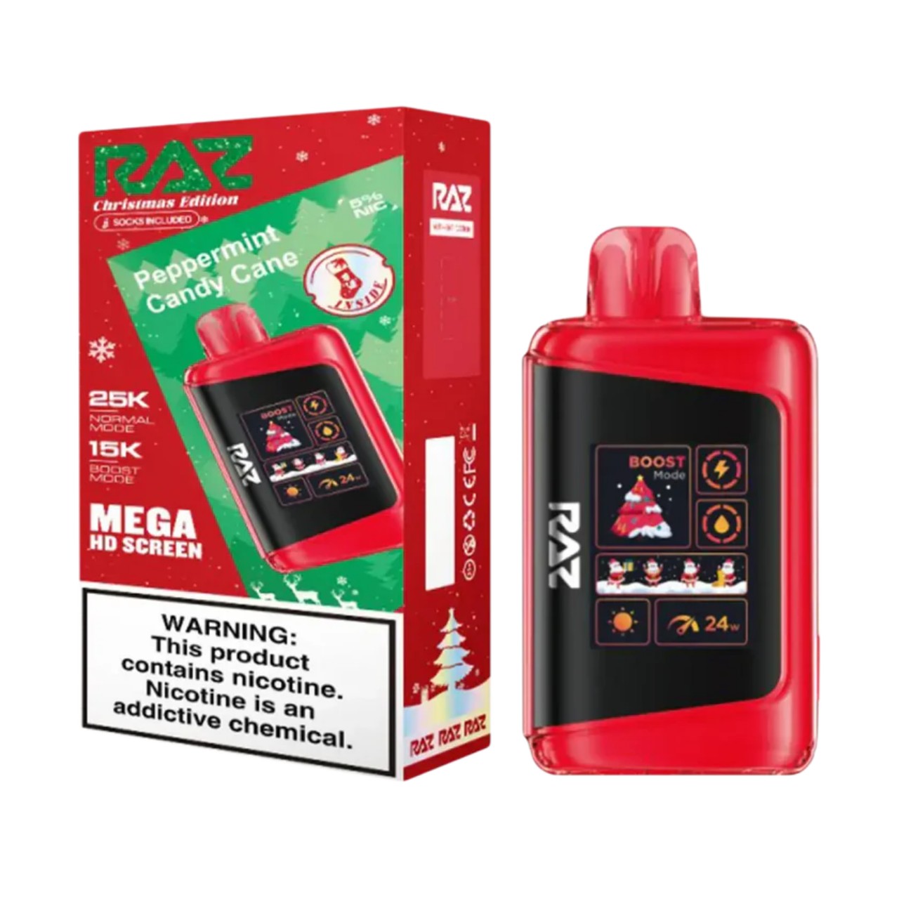 Geek Vape Raz LTX 25K Puff Disposable Christmas Edition - Pepper Mint Candy Cane Geek Vape Raz LTX 25K Puff Disposable Christmas Edition - Pepper Mint Candy Cane