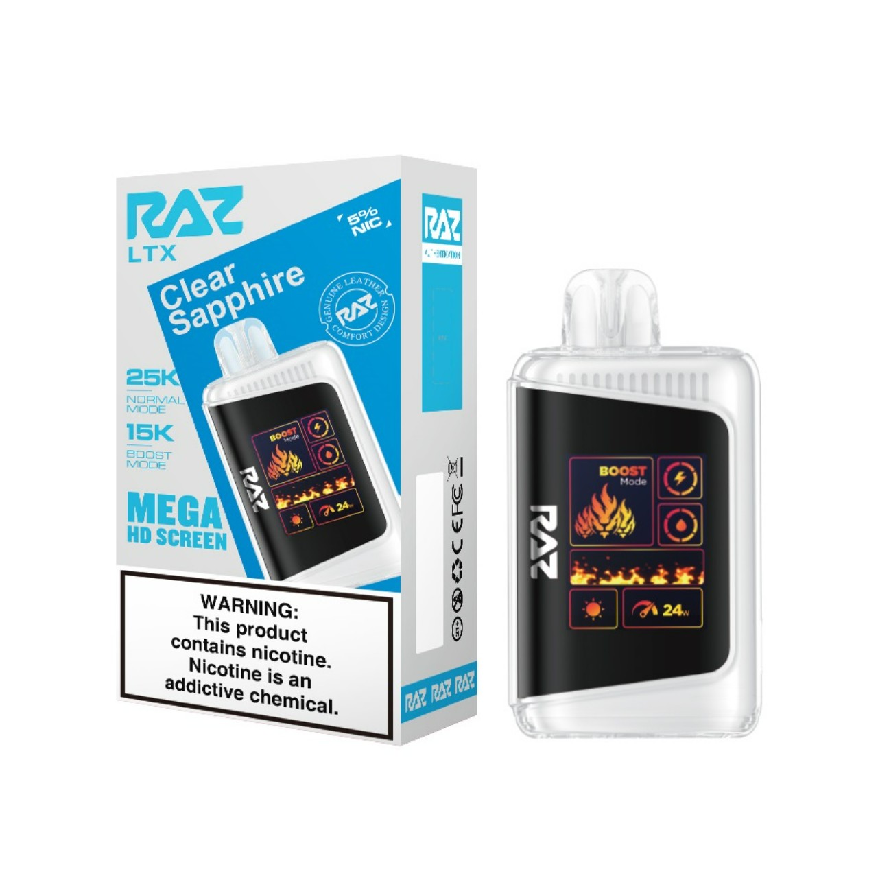 Geek Vape Raz LTX 25K Puff Disposable Clear Sapphire Geek Vape Raz LTX 25K Puff Disposable Clear Sapphire