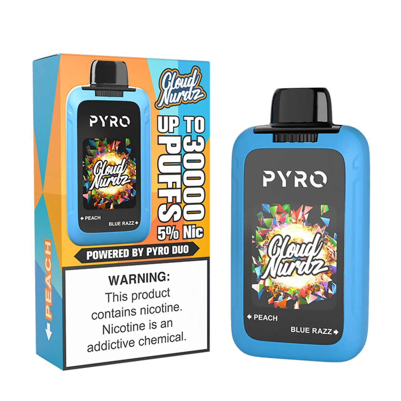 Pyro Duo x Cloud Nurdz 30K Puff Disposable Peach Blue Razz Pyro Duo x Cloud Nurdz 30K Puff Disposable Peach Blue Razz
