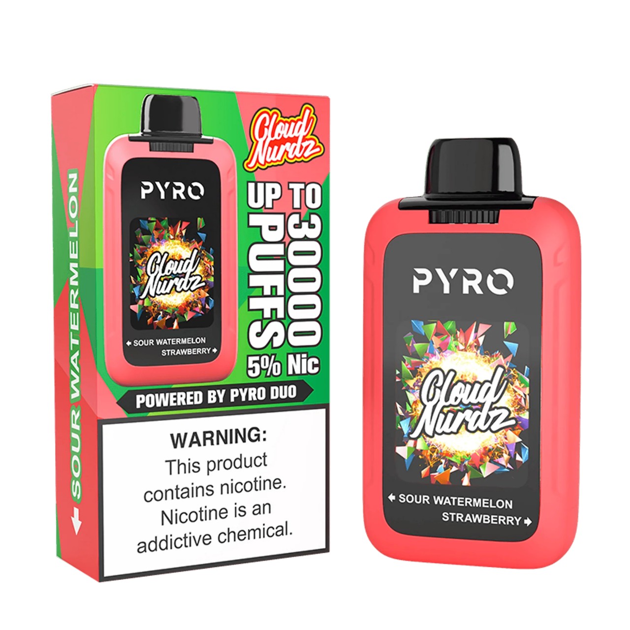 Pyro Duo x Cloud Nurdz 30K Puff Disposable Sour Watermelon Strawberry Pyro Duo x Cloud Nurdz 30K Puff Disposable Sour Watermelon Strawberry