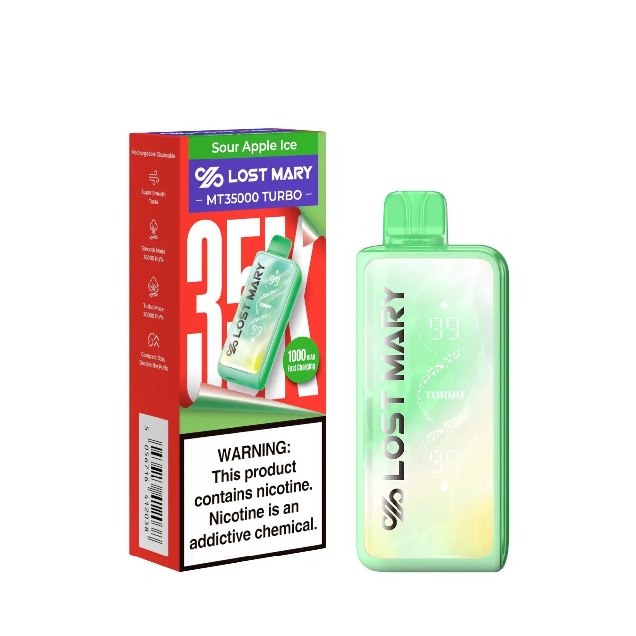 Lost Mary MT 35,000 Puff Turbo Disposable Sour Apple Ice Lost Mary MT 35,000 Puff Turbo Disposable Sour Apple Ice