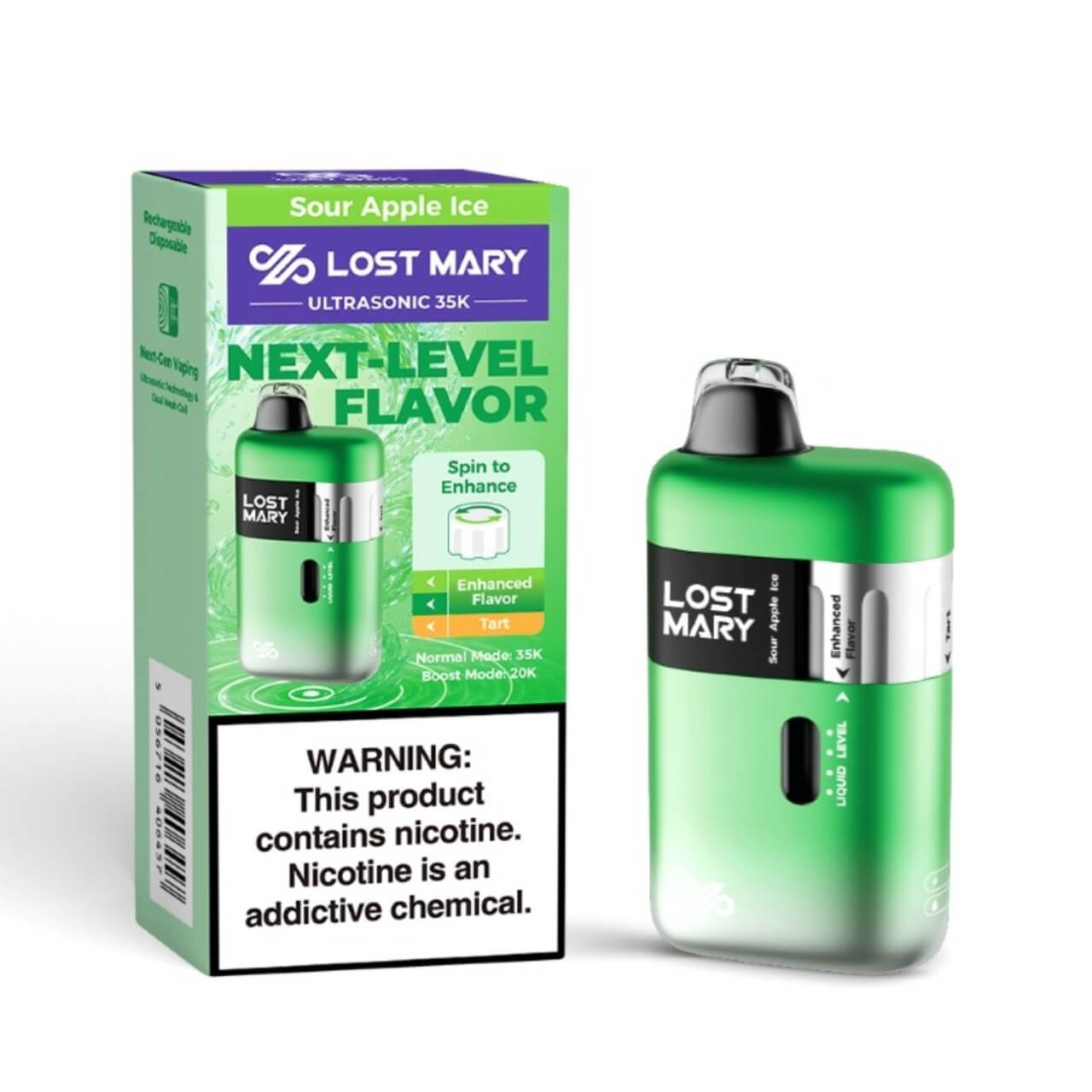 Lost Mary Ultrasonic 35K Puff Disposable Sour Apple Ice Lost Mary Ultrasonic 35K Puff Disposable Sour Apple Ice