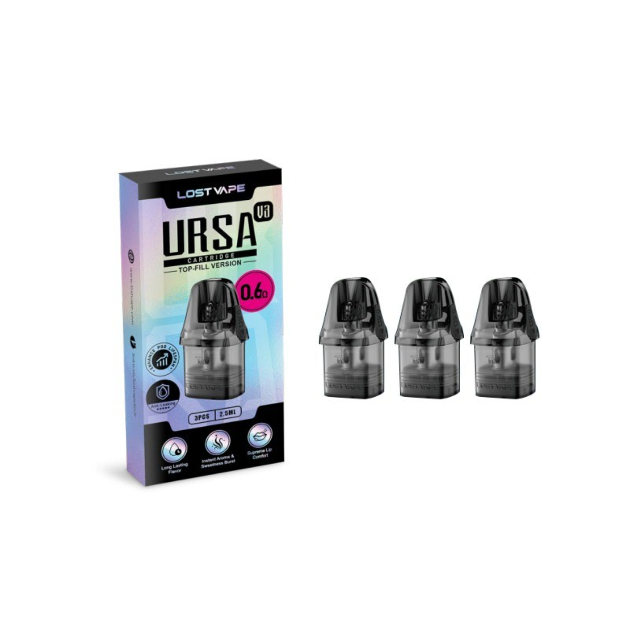 Lost Vape Ursa Replacement Pod Cartridge V3 - 3PK 0.6 OHMS Lost Vape Ursa Replacement Pod Cartridge V3 - 3PK 0.6 OHMS