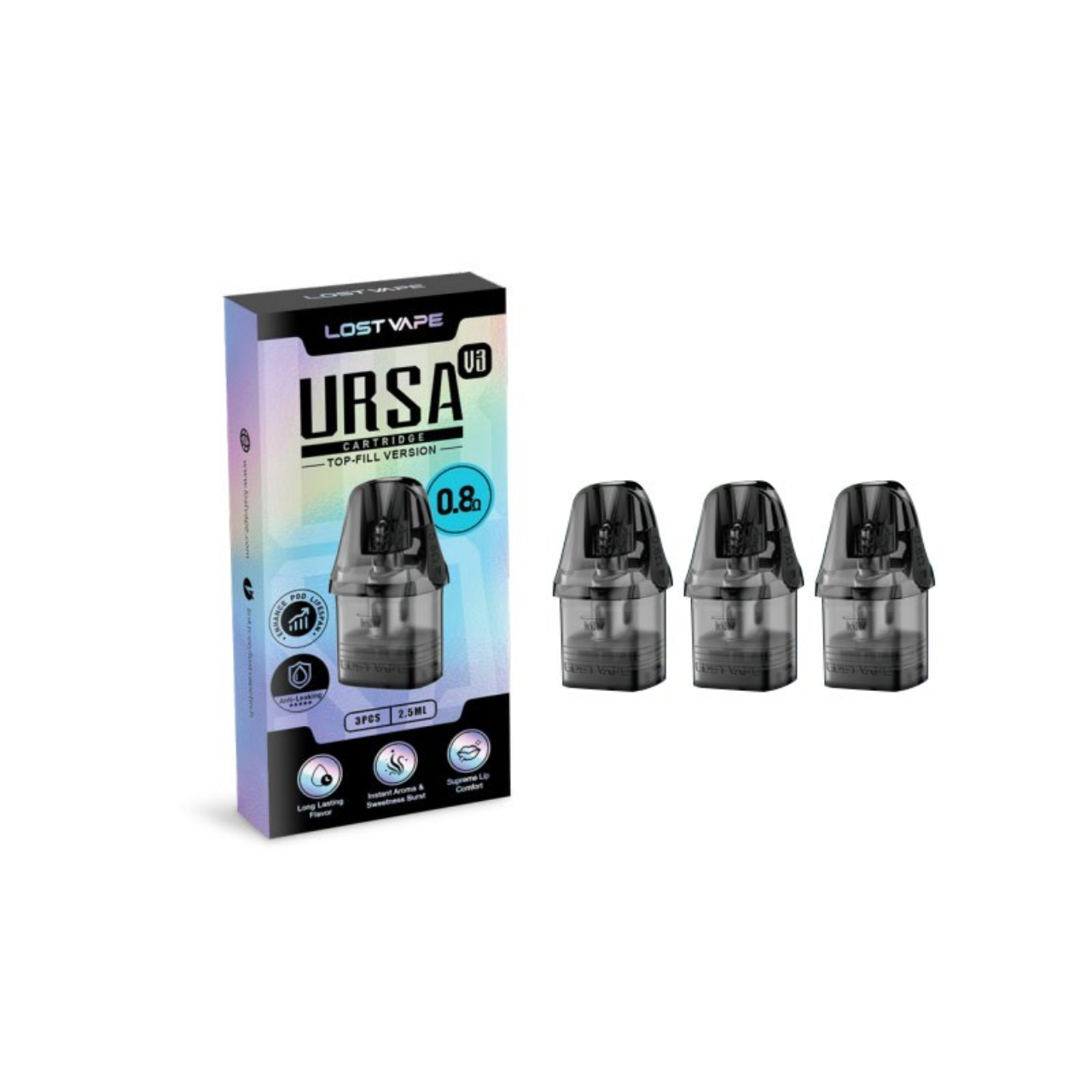 Lost Vape Ursa Replacement Pod Cartridge V3 - 3PK 0.8 OHMS Lost Vape Ursa Replacement Pod Cartridge V3 - 3PK 0.8 OHMS