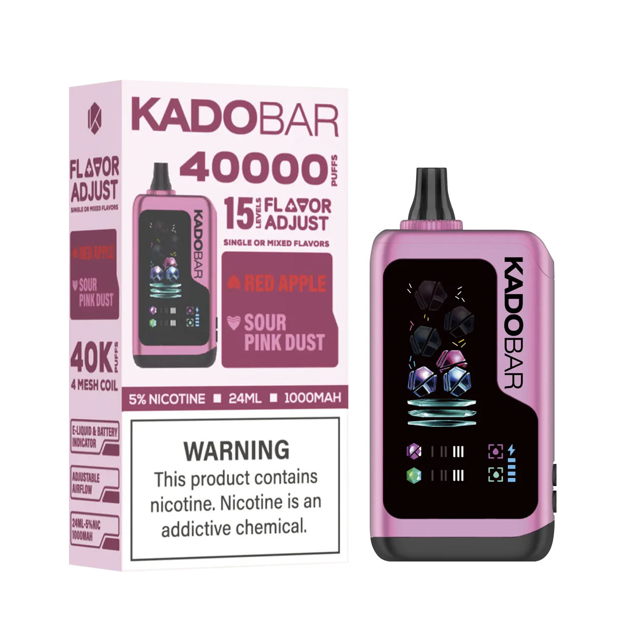 Kado Bar Flavor Adjust 40K Puff Disposable Red Apple Sour Pink Dust Kado Bar Flavor Adjust 40K Puff Disposable Red Apple Sour Pink Dust