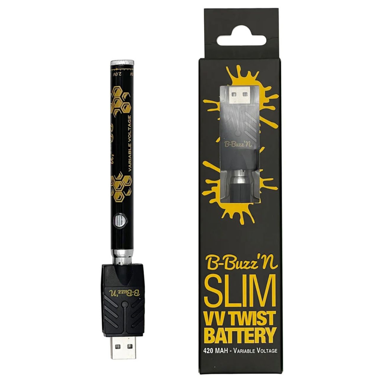 B-Buzz'n Slim VV Twist 420MAH Variable-Black B-Buzz'n Slim VV Twist 420MAH Variable-Black