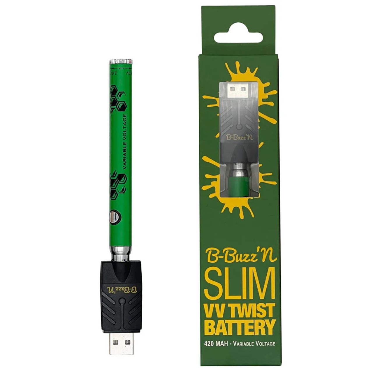 B-Buzz'n Slim VV Twist 420MAH Variable-Green B-Buzz'n Slim VV Twist 420MAH Variable-Green