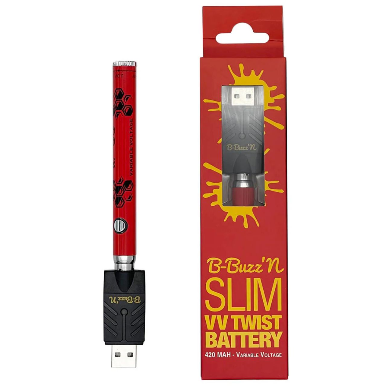B-Buzz'n Slim VV Twist 420MAH Variable-Red B-Buzz'n Slim VV Twist 420MAH Variable-Red