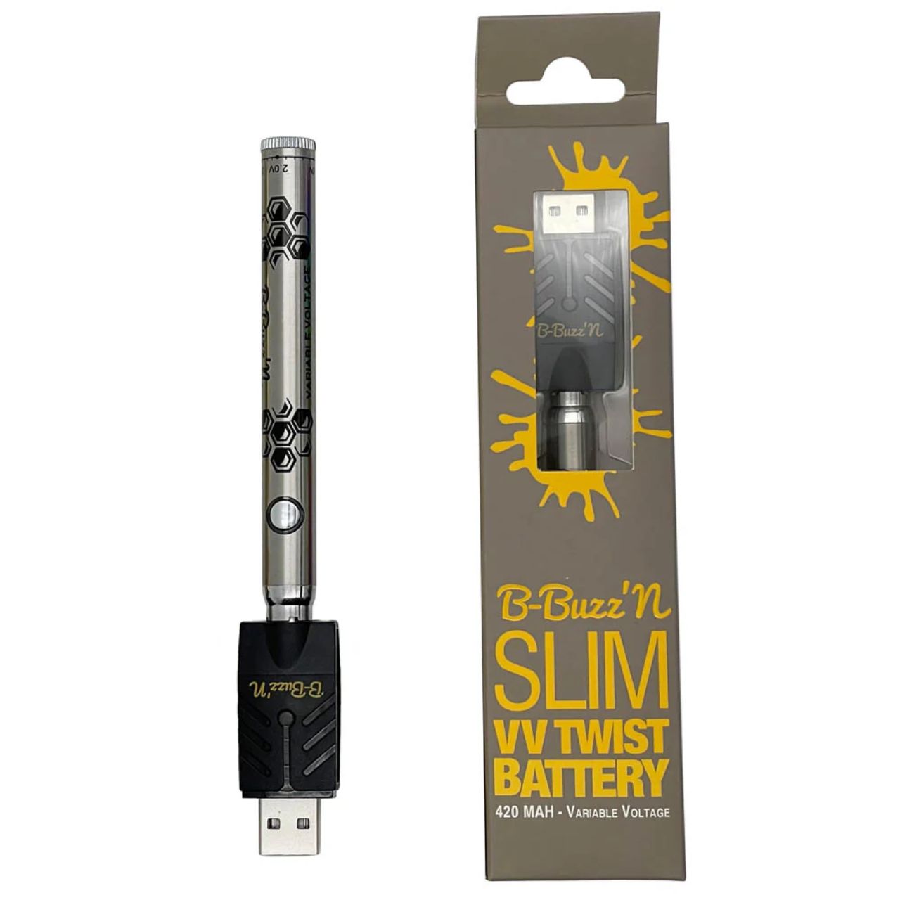 B-Buzz'n Slim VV Twist 420MAH Variable-Silver B-Buzz'n Slim VV Twist 420MAH Variable-Silver