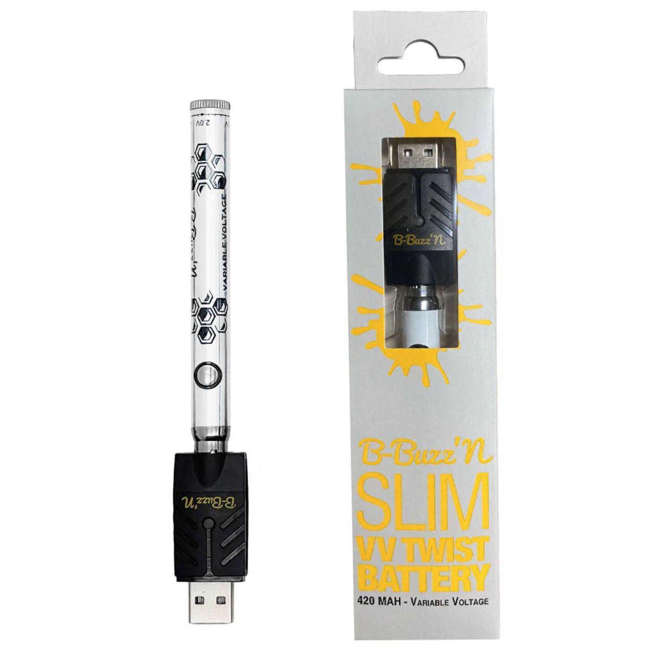 B-Buzz'n Slim VV Twist 420MAH Variable-White B-Buzz'n Slim VV Twist 420MAH Variable-White