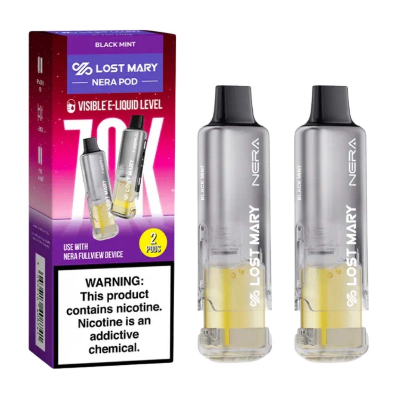 Lost Mary Nera Fullview Kit 70K Puff Replacement Pod Cartridge - 2PK Black Mint Lost Mary Nera Fullview Kit 70K Puff Replacement Pod Cartridge - 2PK Black Mint