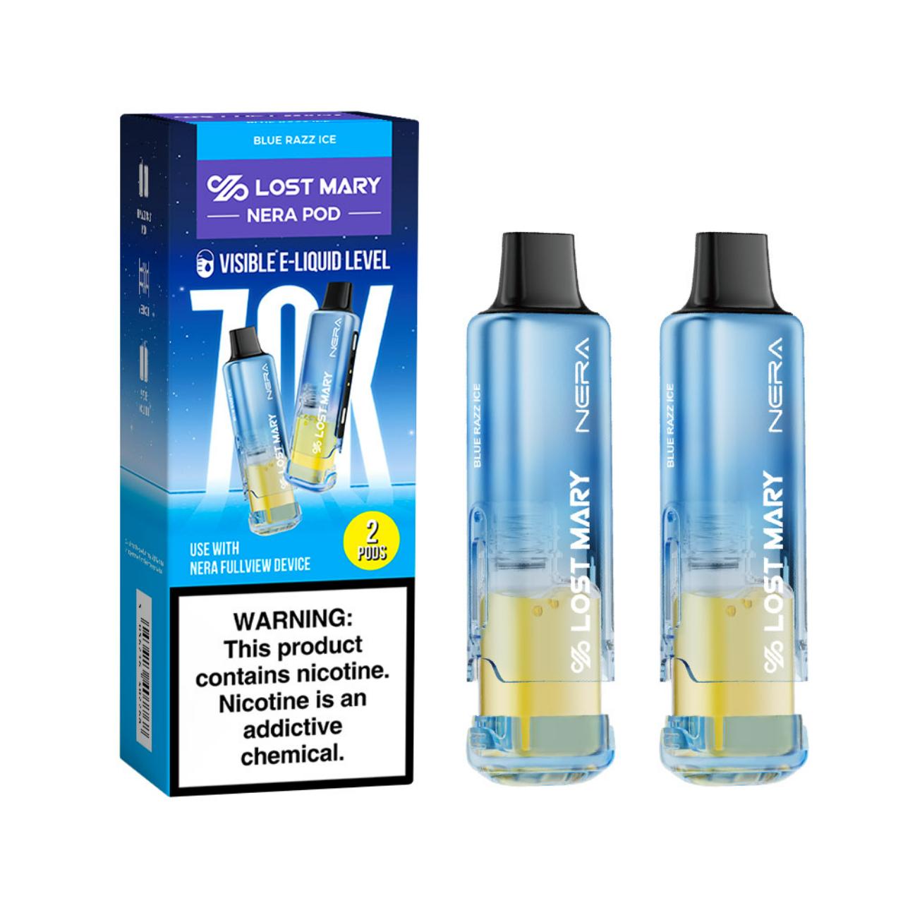 Lost Mary Nera Fullview Kit 70K Puff Replacement Pod Cartridge - 2PK Blue Razz Ice Lost Mary Nera Fullview Kit 70K Puff Replacement Pod Cartridge - 2PK Blue Razz Ice