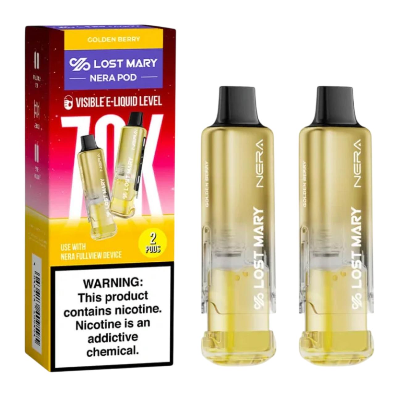 Lost Mary Nera Fullview Kit 70K Puff Replacement Pod Cartridge - 2PK Golden Berry Lost Mary Nera Fullview Kit 70K Puff Replacement Pod Cartridge - 2PK Golden Berry