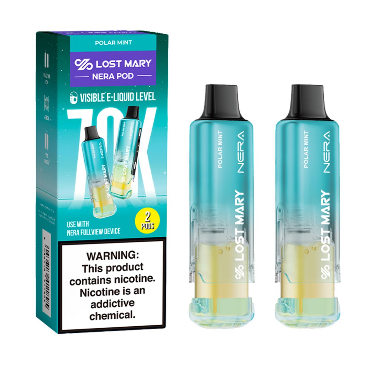 Lost Mary Nera Fullview Kit 70K Puff Replacement Pod Cartridge - 2PK Polar Mint Lost Mary Nera Fullview Kit 70K Puff Replacement Pod Cartridge - 2PK Polar Mint