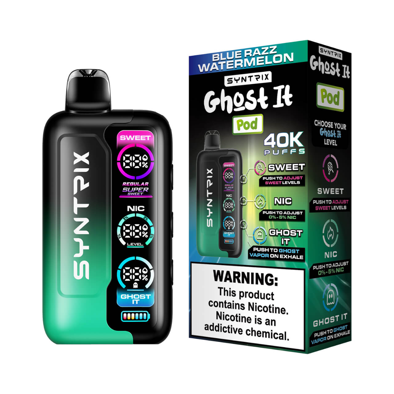 SYNTRIX Ghost It 40K Puff Disposable Blue Razz Watermelon SYNTRIX Ghost It 40K Puff Disposable Blue Razz Watermelon