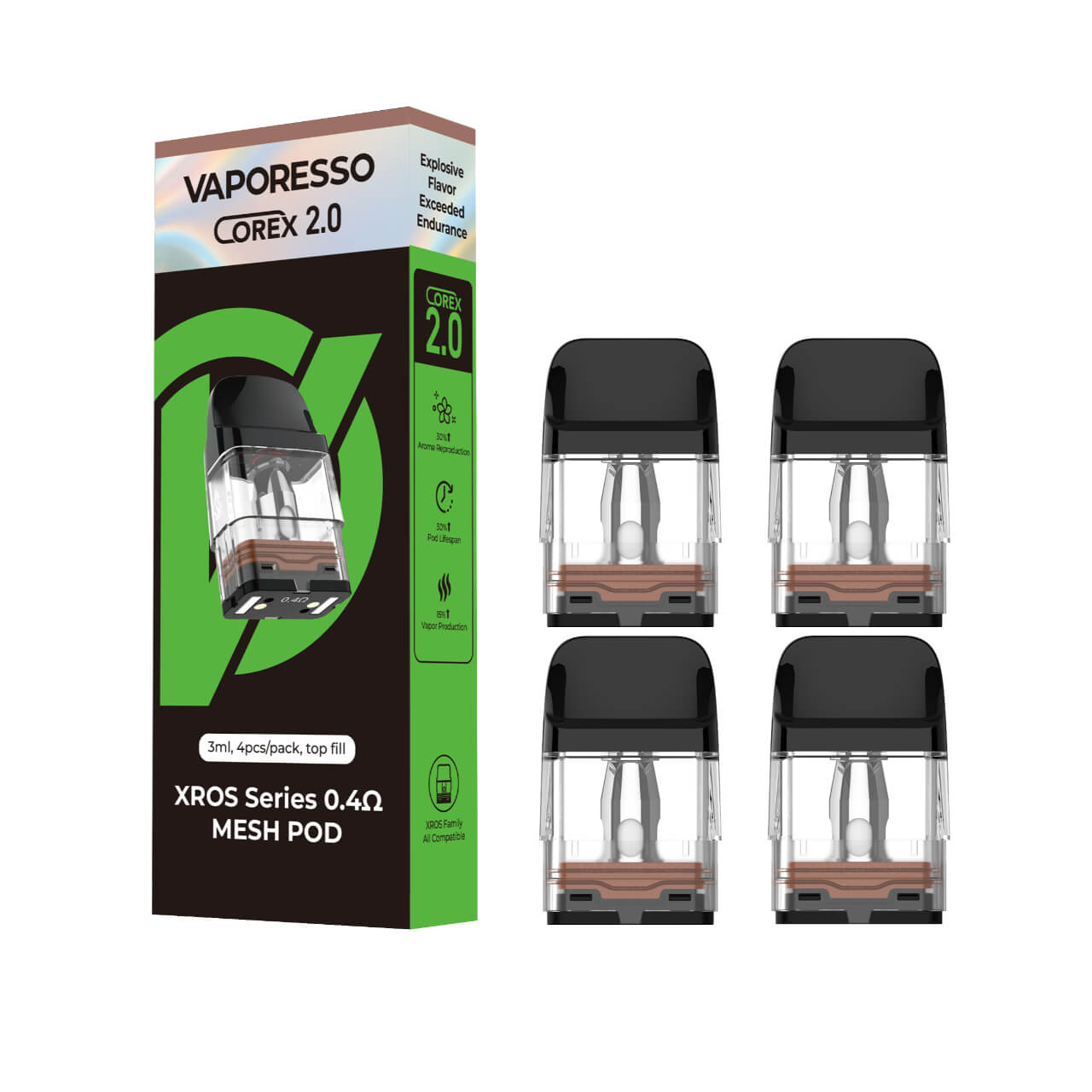 VAPORESSO XROS Replacement Pod Cartridge - 4PK Top Fill 3ML Corex 2.0 Mesh 0.4 OHMS VAPORESSO XROS Replacement Pod Cartridge - 4PK Top Fill 3ML Corex 2.0 Mesh 0.4 OHMS