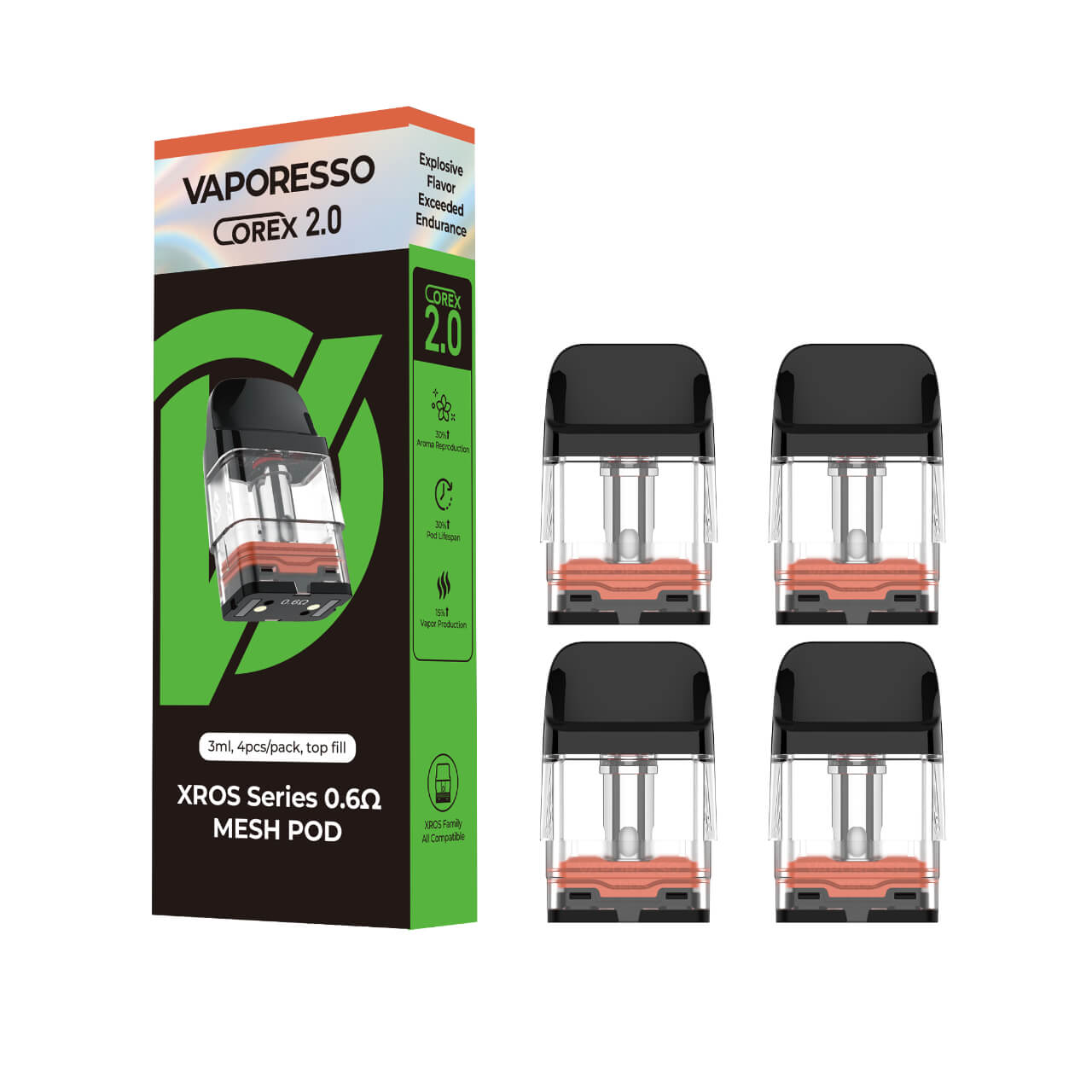 VAPORESSO XROS Replacement Pod Cartridge - 4PK Top Fill 3ML Corex 2.0 Mesh 0.6 OHMS VAPORESSO XROS Replacement Pod Cartridge - 4PK Top Fill 3ML Corex 2.0 Mesh 0.6 OHMS
