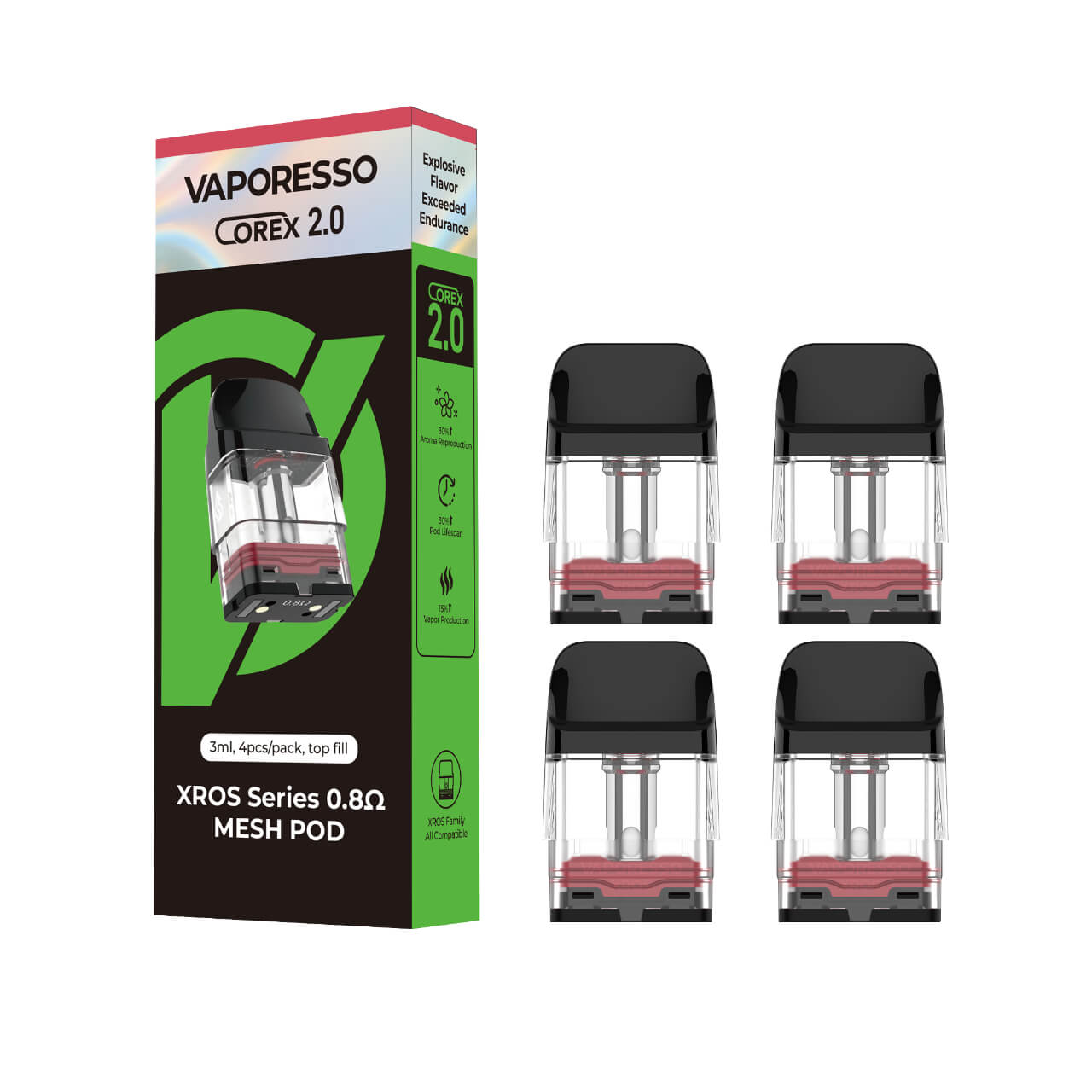 VAPORESSO XROS Replacement Pod Cartridge - 4PK Top Fill 3ML Corex 2.0 Mesh 0.8 OHMS VAPORESSO XROS Replacement Pod Cartridge - 4PK Top Fill 3ML Corex 2.0 Mesh 0.8 OHMS