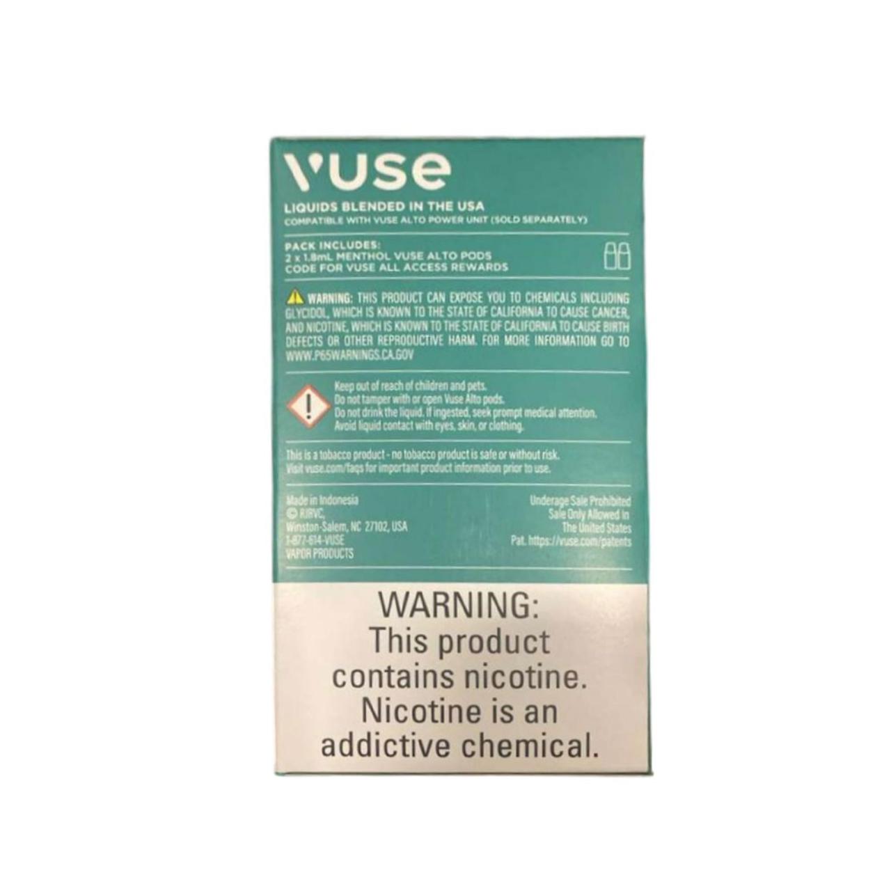 Vuse Alto Prefilled Replacement Pod 1.8ML 2.4% (Pack of 2) Menthol Back Vuse Alto Prefilled Replacement Pod 1.8ML 2.4% (Pack of 2) Menthol Back