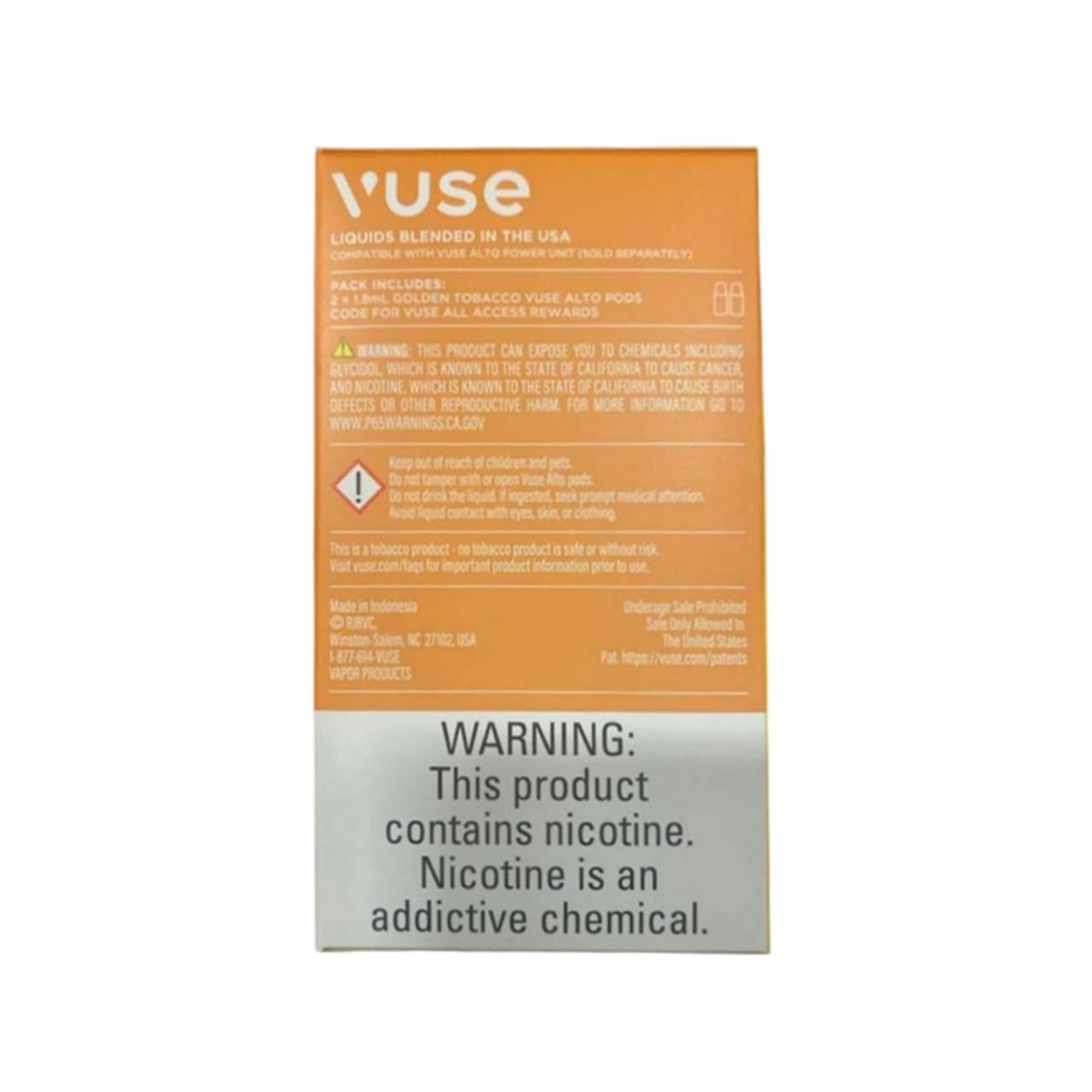 Vuse Alto Prefilled Replacement Pod 1.8ML 5.0% (Pack of 2) Golden Tobacco back