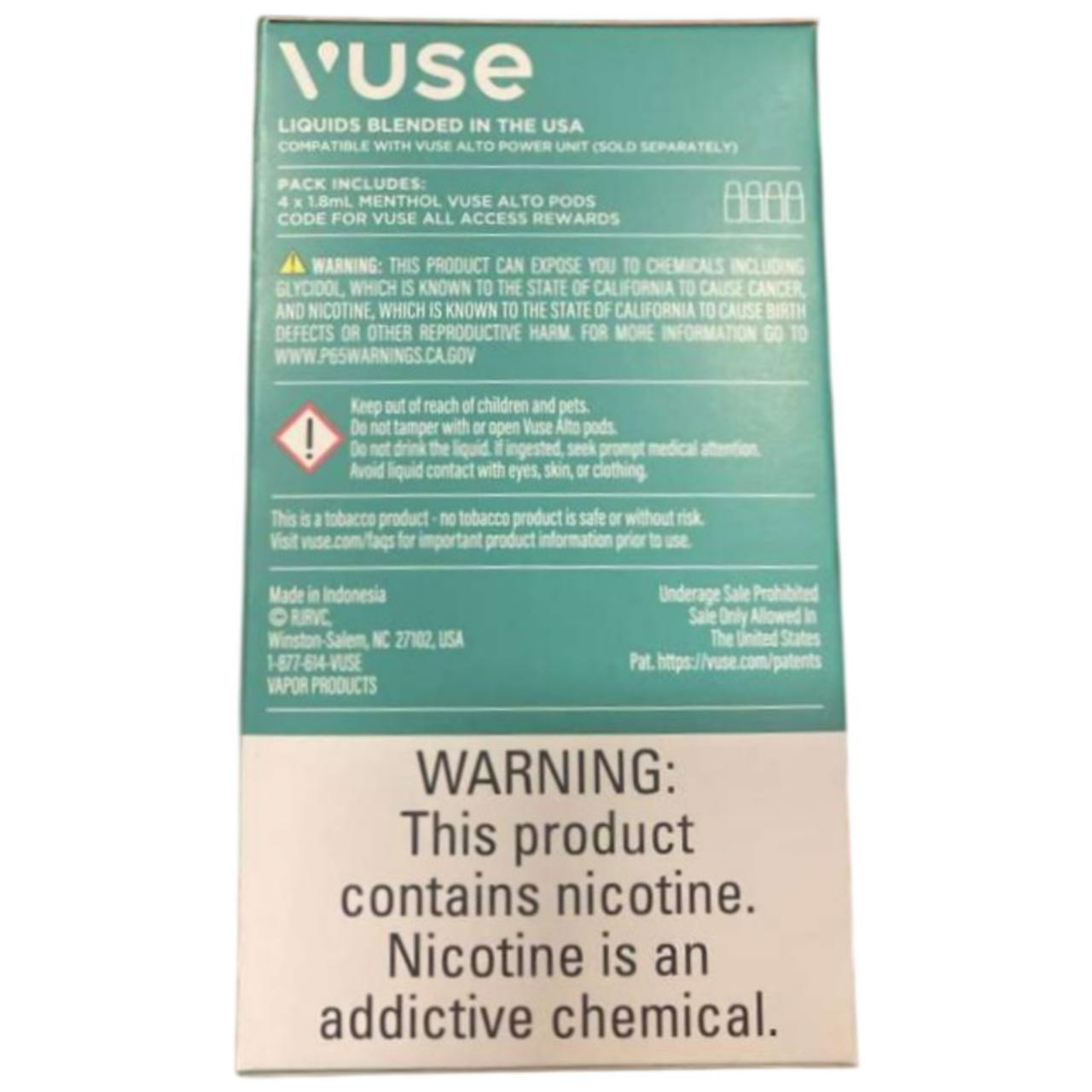 Vuse Alto Prefilled Replacement Pod 1.8ML - 5.0% (Pack of 4) Menthol Back Vuse Alto Prefilled Replacement Pod 1.8ML - 5.0% (Pack of 4) Menthol Back