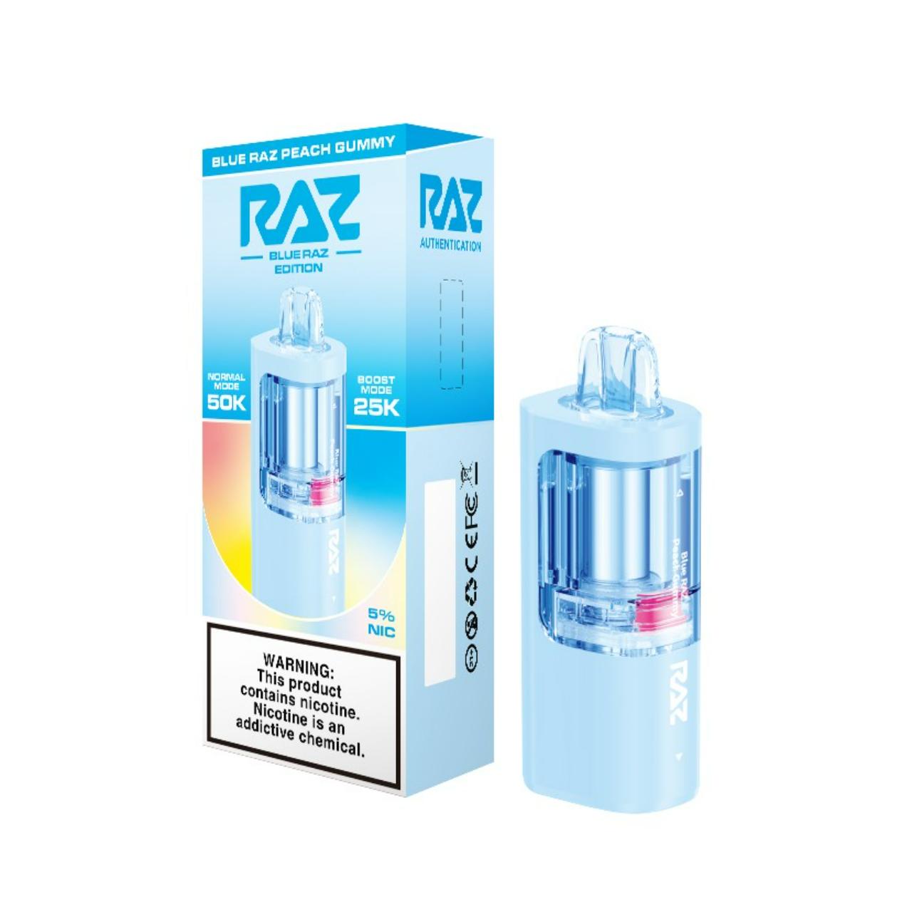 RAZ VUE 50K Replacement Pod Cartridge - 1PK Blue Raz Peach Gummy