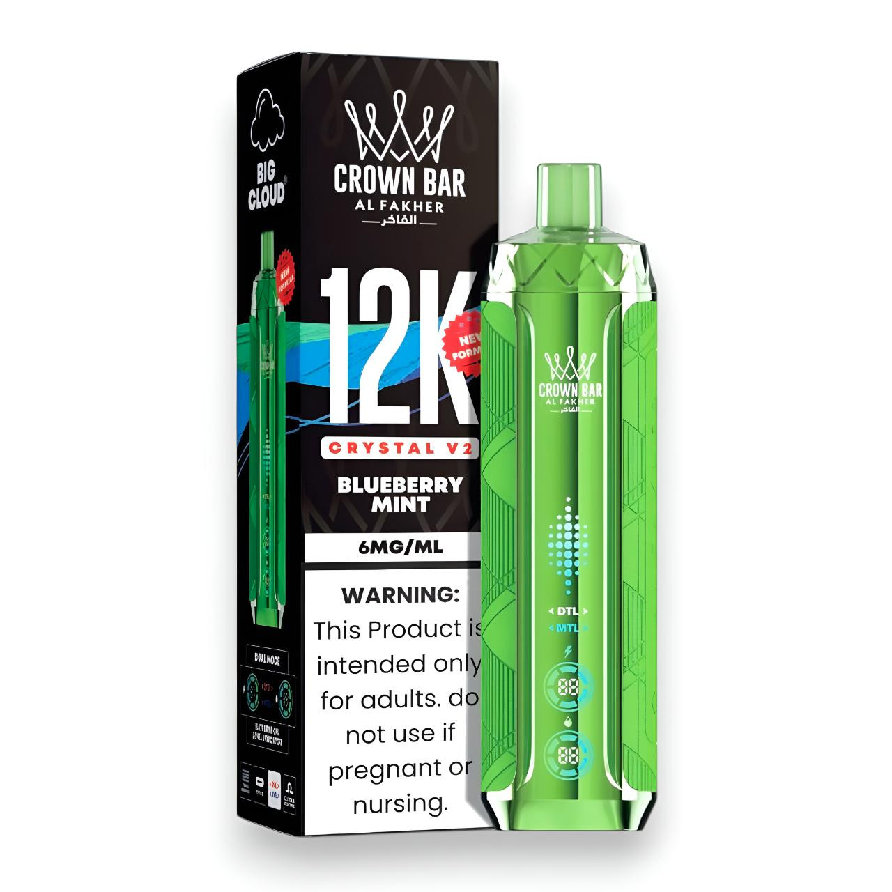 Al Fakher Crown Bar Crystal V2 12K Puff Disposable-Blueberry Mint Al Fakher Crown Bar Crystal V2 12K Puff Disposable-Blueberry Mint