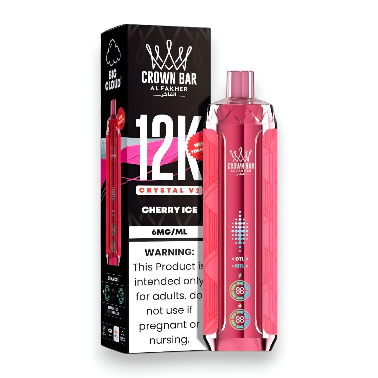 Al Fakher Crown Bar Crystal V2 12K Puff Disposable-Cherry Ice Al Fakher Crown Bar Crystal V2 12K Puff Disposable-Cherry Ice
