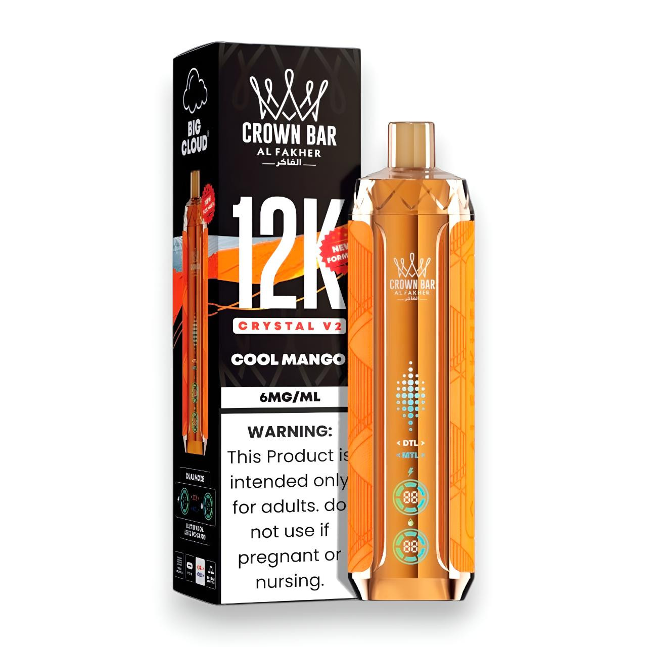 Al Fakher Crown Bar Crystal V2 12K Puff Disposable-Cool Mango Al Fakher Crown Bar Crystal V2 12K Puff Disposable-Cool Mango
