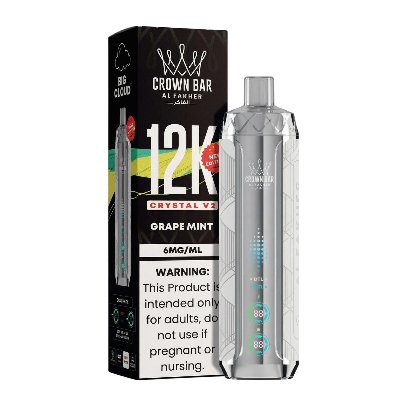 Al Fakher Crown Bar Crystal V2 12K Puff Disposable-Grape Mint Al Fakher Crown Bar Crystal V2 12K Puff Disposable-Grape Mint