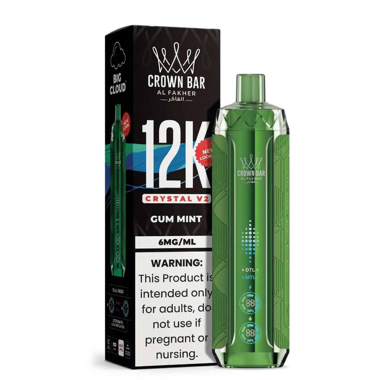 Al Fakher Crown Bar Crystal V2 12K Puff Disposable-Gum Mint Al Fakher Crown Bar Crystal V2 12K Puff Disposable-Gum Mint