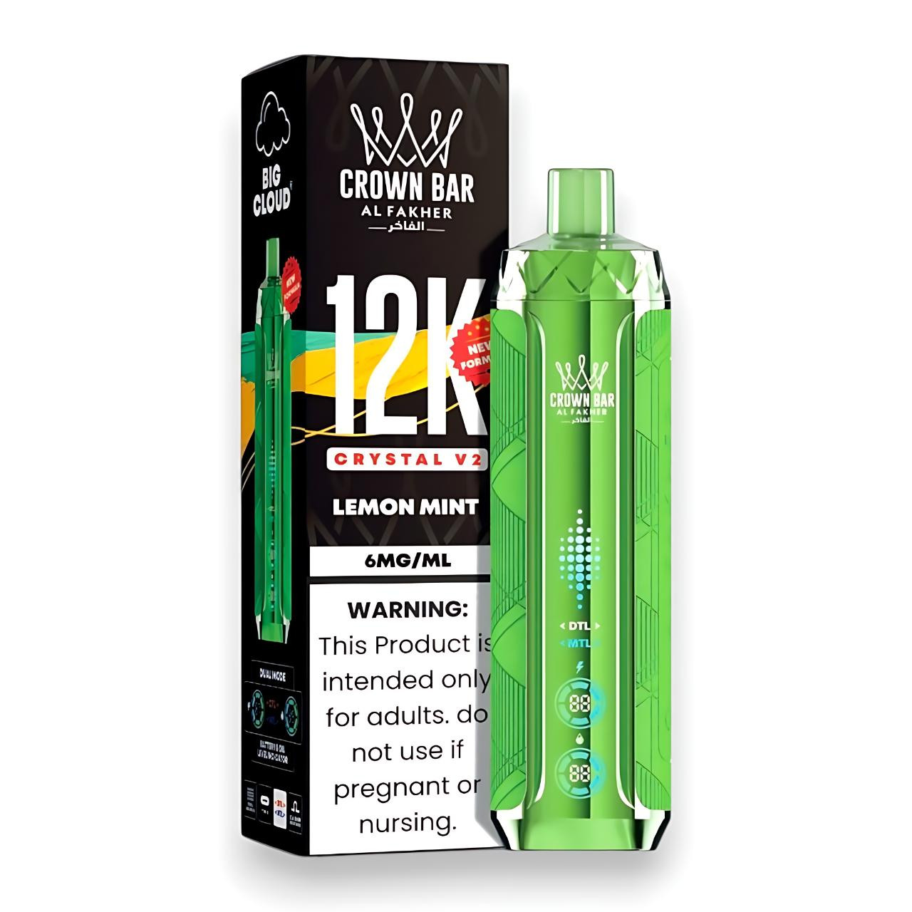 Al Fakher Crown Bar Crystal V2 12K Puff Disposable-Lemon Mint Al Fakher Crown Bar Crystal V2 12K Puff Disposable-Lemon Mint