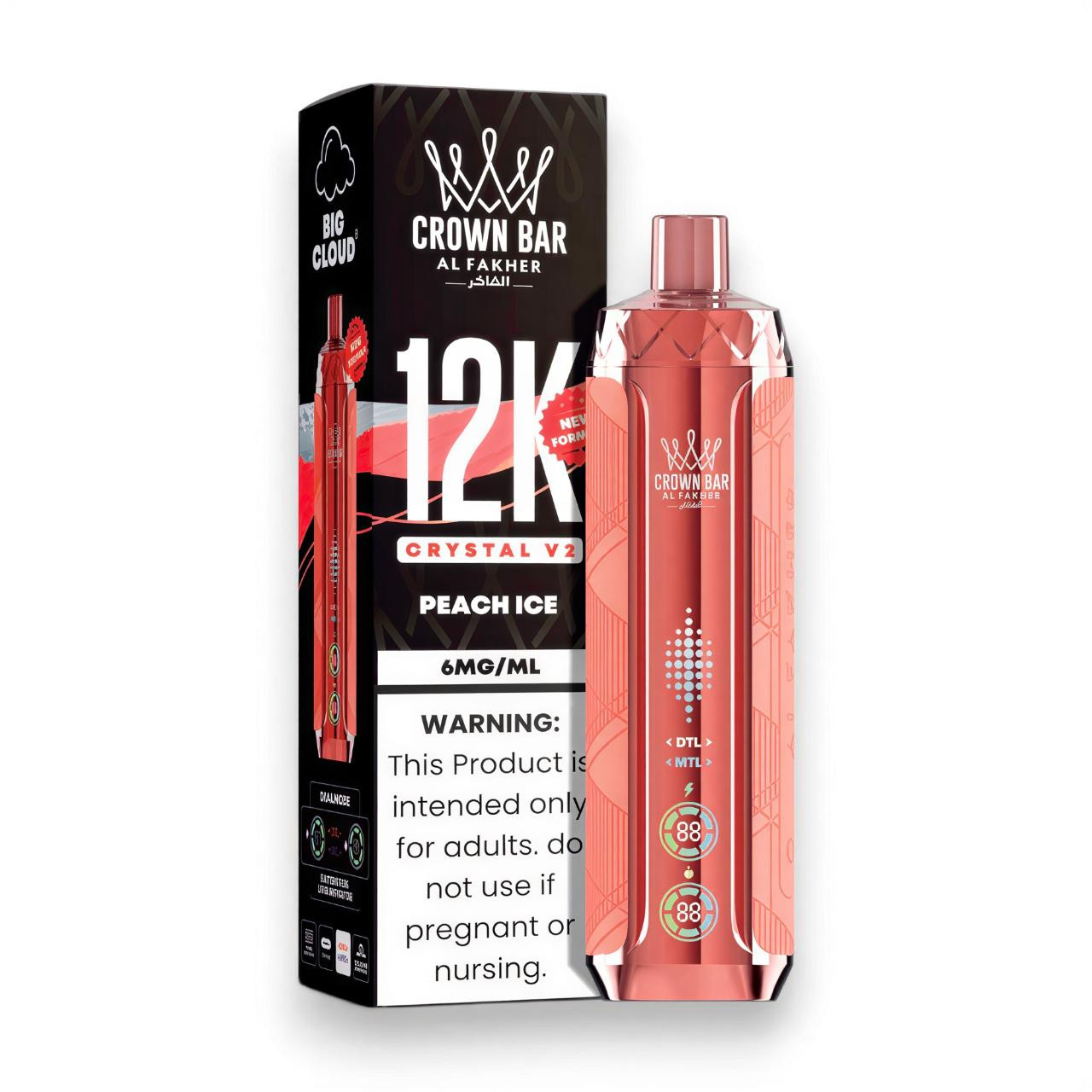 Al Fakher Crown Bar Crystal V2 12K Puff Disposable-Peach Ice Al Fakher Crown Bar Crystal V2 12K Puff Disposable-Peach Ice