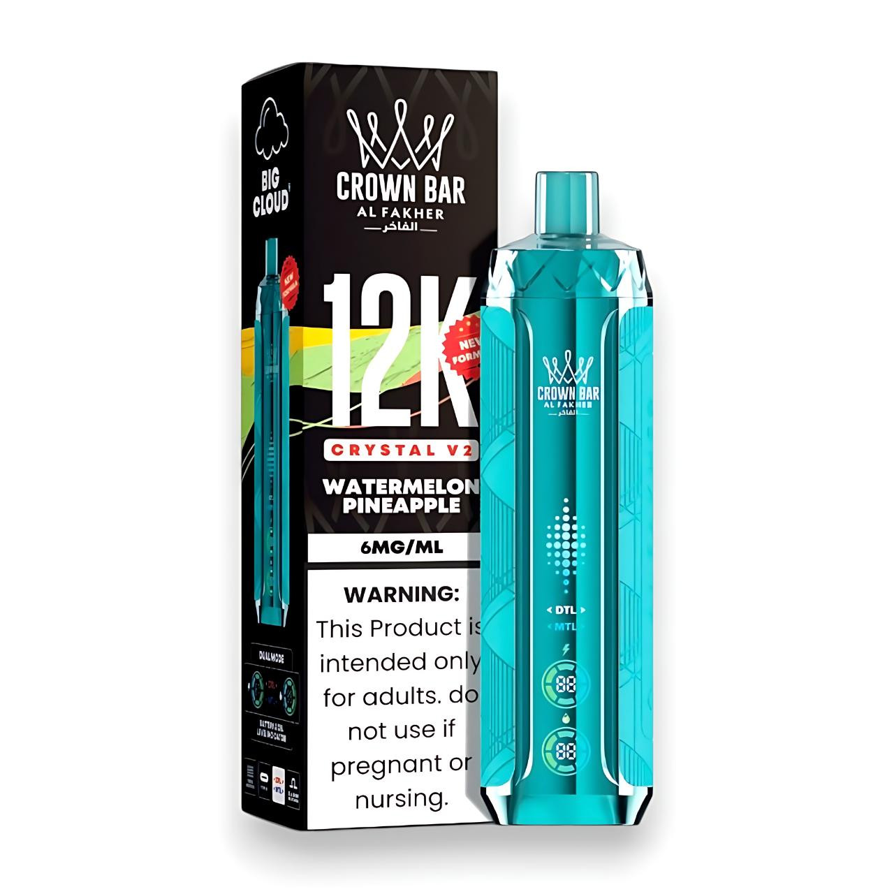 Al Fakher Crown Bar Crystal V2 12K Puff Disposable-Watermelon Pineapple Al Fakher Crown Bar Crystal V2 12K Puff Disposable-Watermelon Pineapple