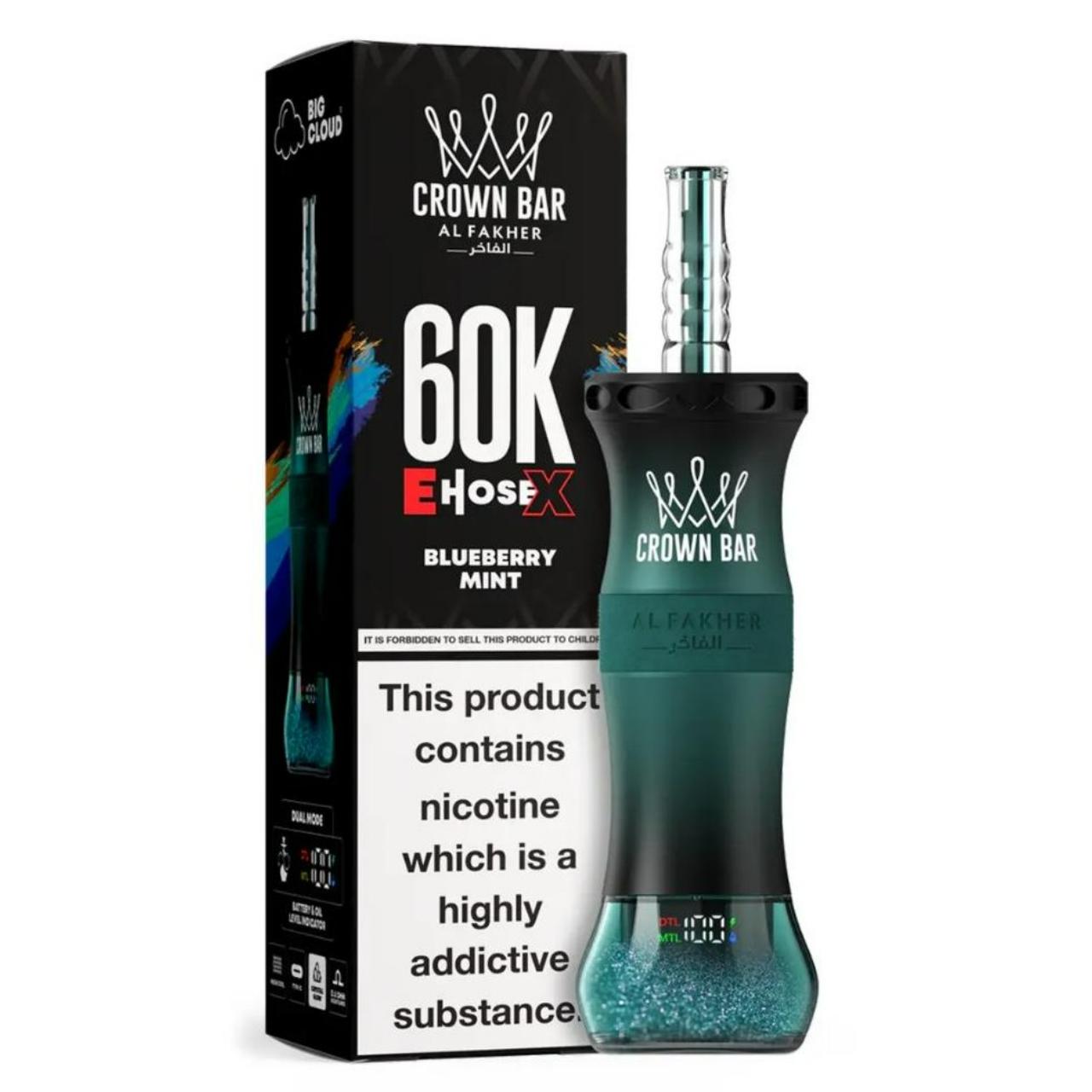 Al Fakher Crown Bar E Hose X 60K Puff Disposable Blueberry Mint Al Fakher Crown Bar E Hose X 60K Puff Disposable Blueberry Mint
