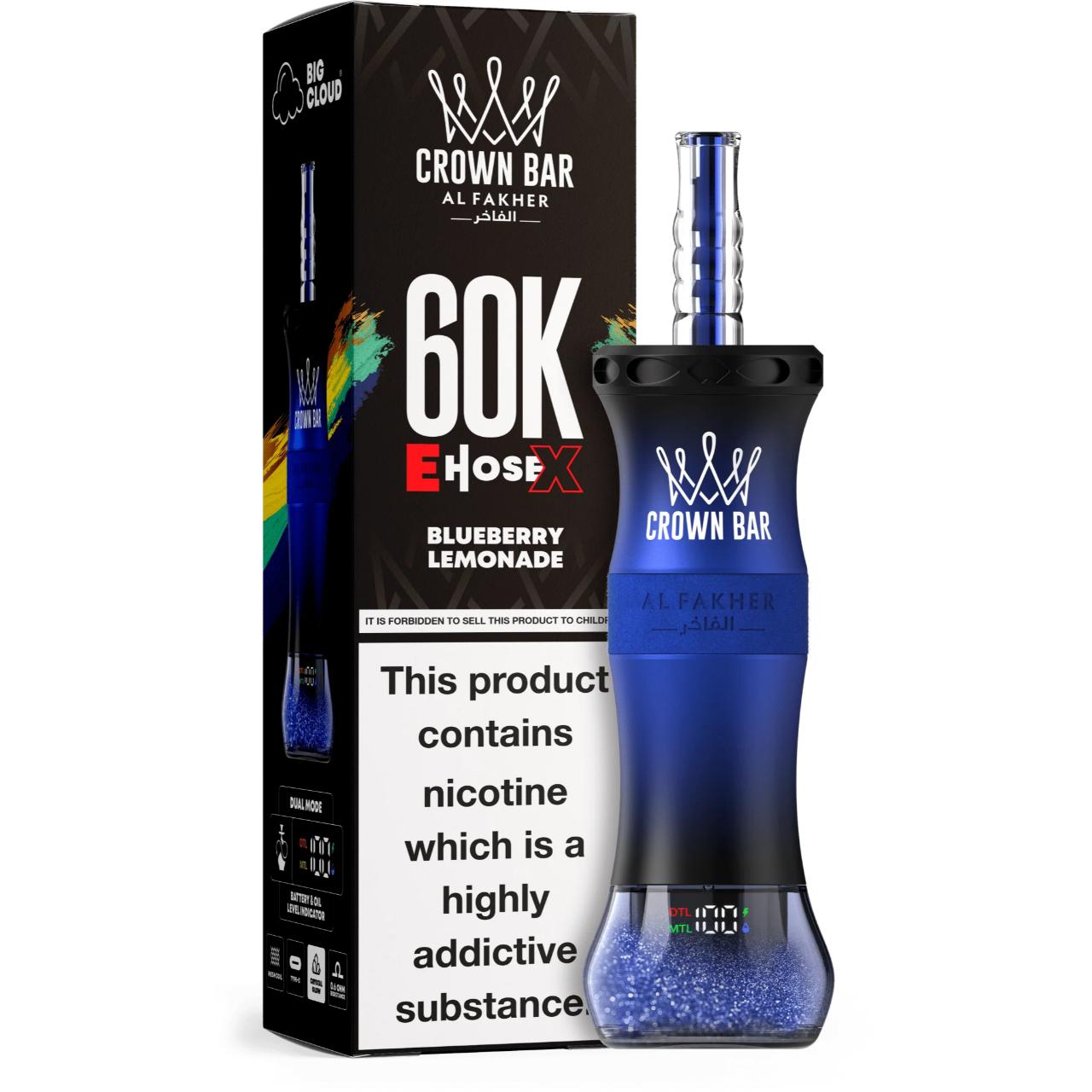 Al Fakher Crown Bar E Hose X 60K Puff Disposable Blueberry lemonade Al Fakher Crown Bar E Hose X 60K Puff Disposable Blueberry lemonade