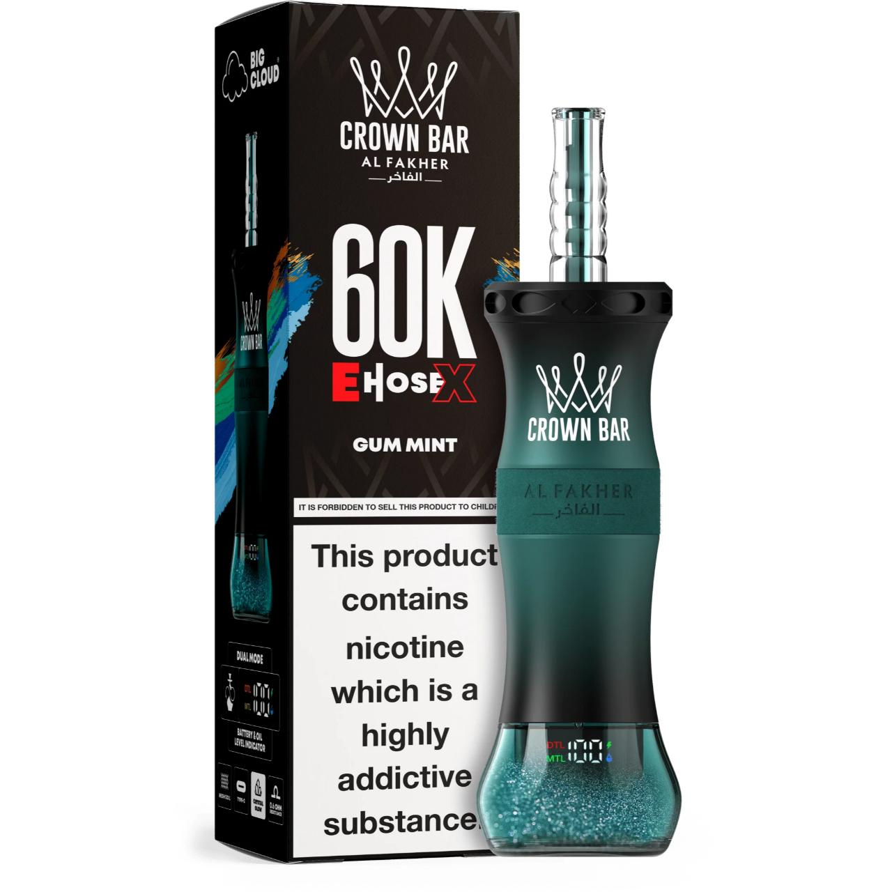Al Fakher Crown Bar E Hose X 60K Puff Disposable Gum Mint Al Fakher Crown Bar E Hose X 60K Puff Disposable Gum Mint