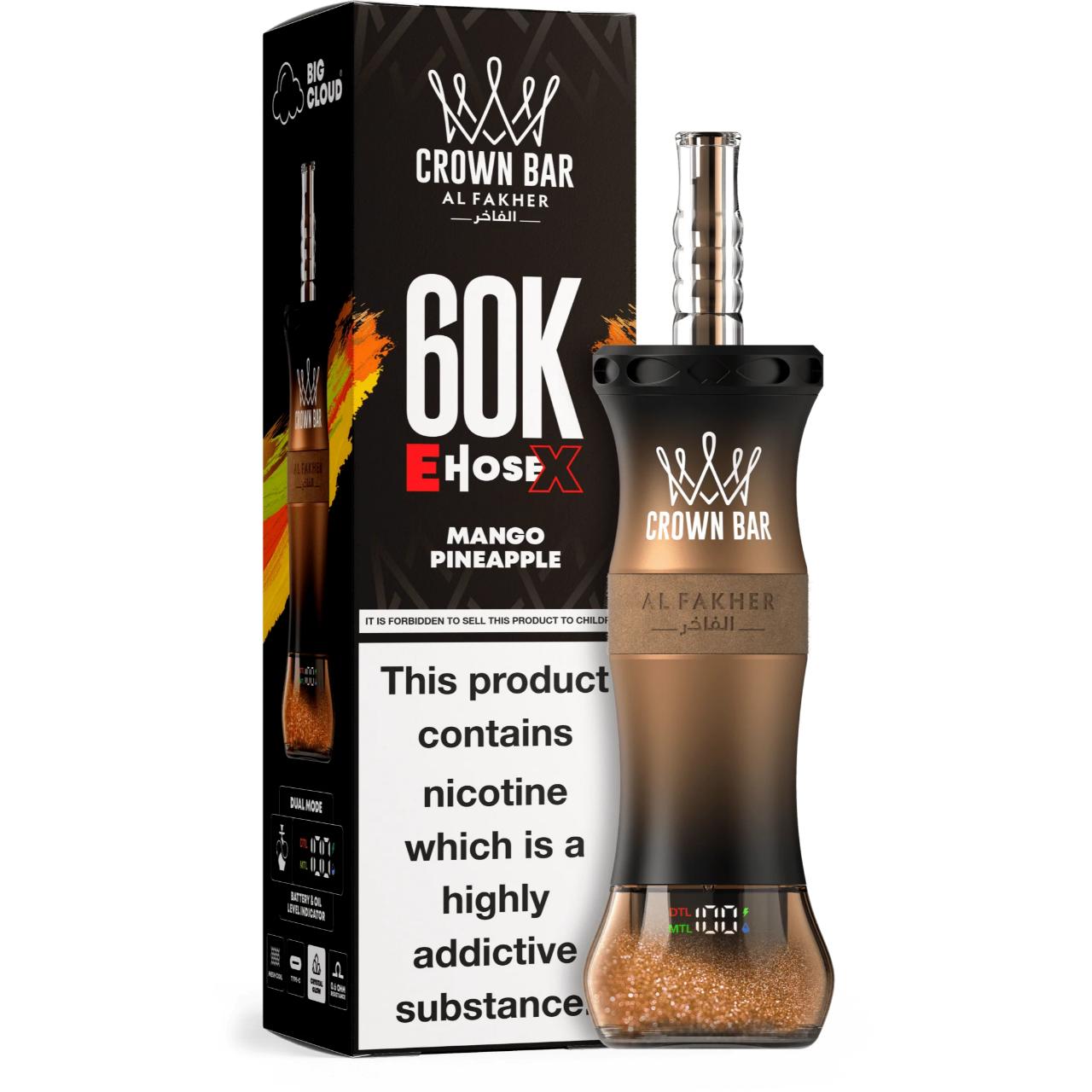 Al Fakher Crown Bar E Hose X 60K Puff Disposable Mango Pineapple Al Fakher Crown Bar E Hose X 60K Puff Disposable Mango Pineapple
