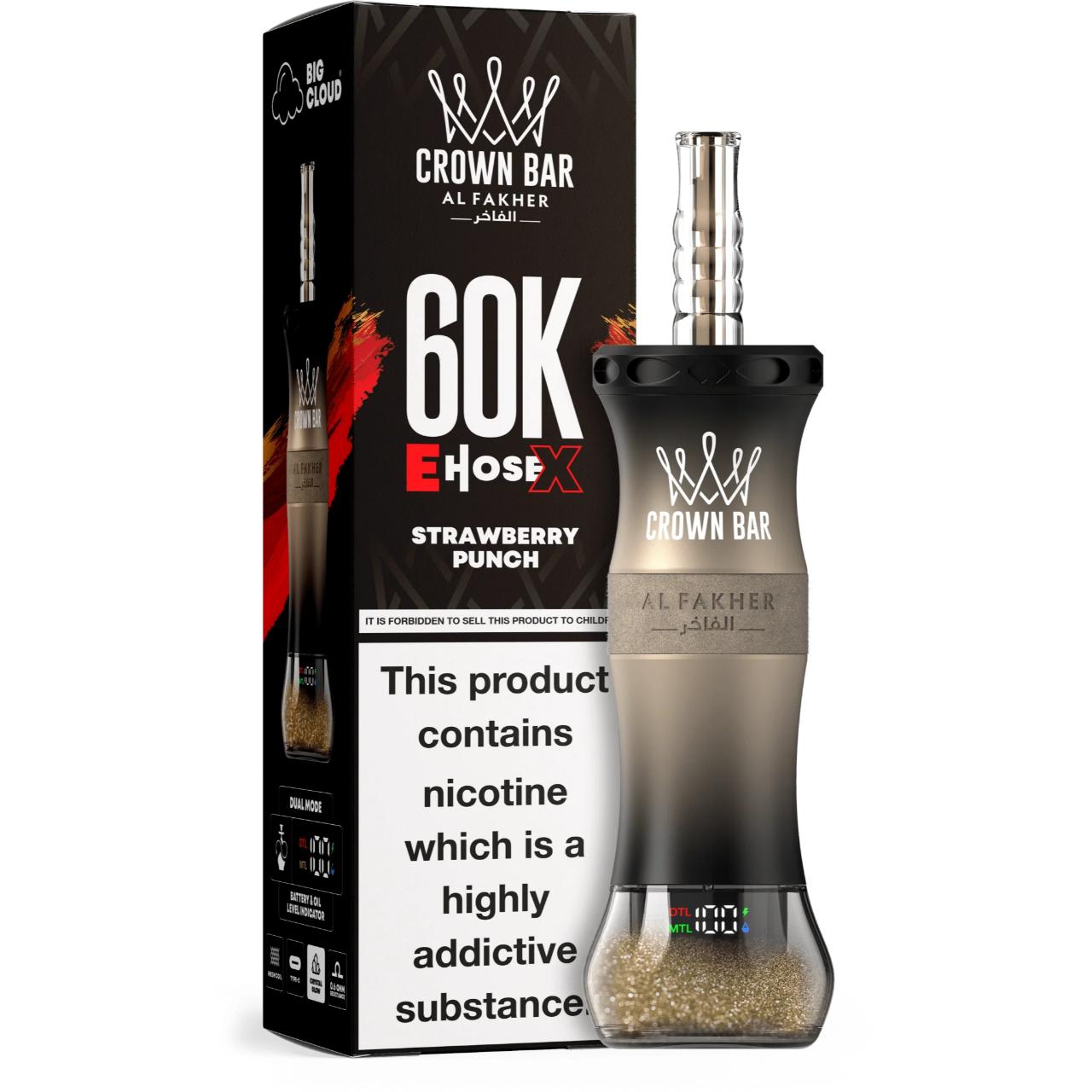 Al Fakher Crown Bar E Hose X 60K Puff Disposable Strawberry Punch Al Fakher Crown Bar E Hose X 60K Puff Disposable Strawberry Punch