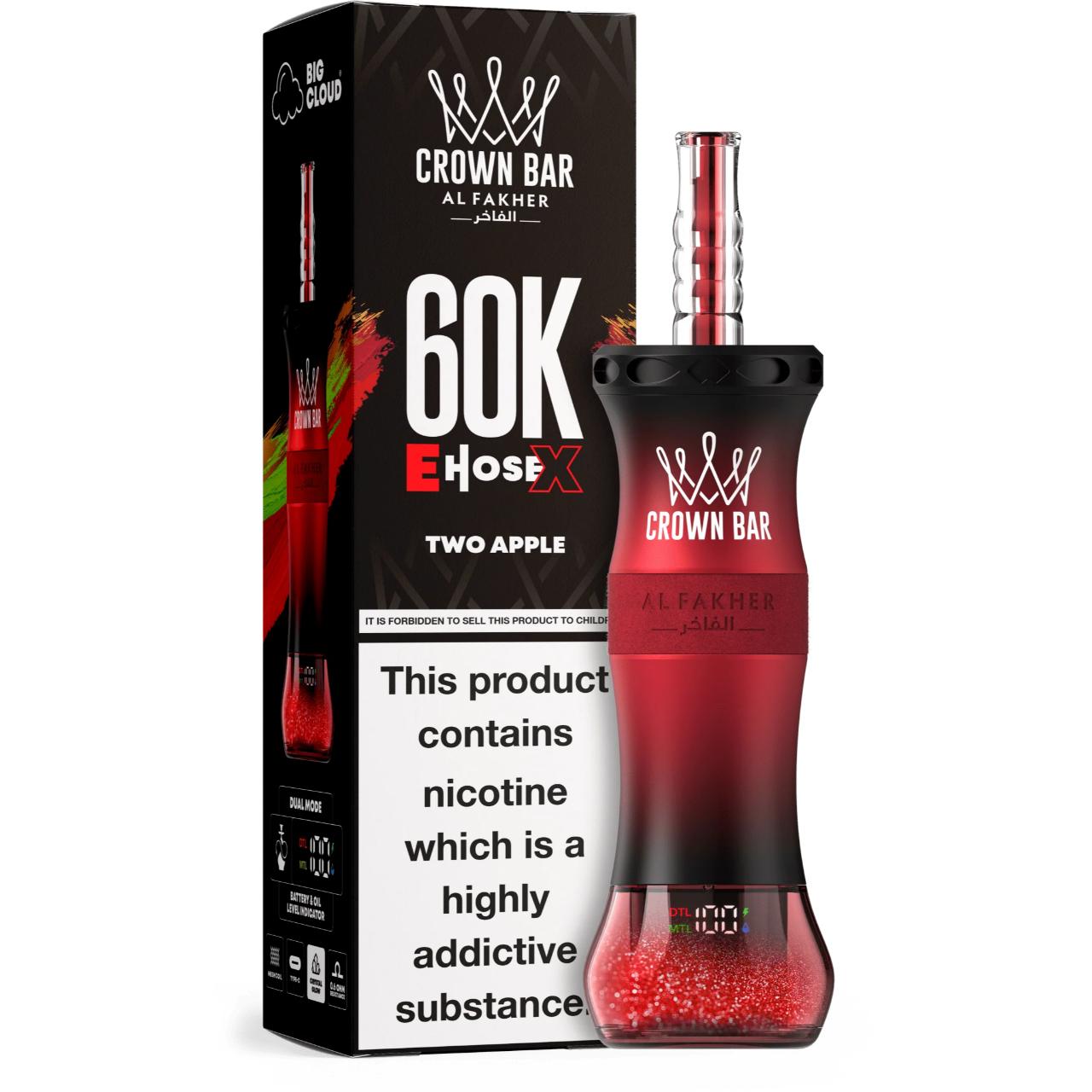 Al Fakher Crown Bar E Hose X 60K Puff Disposable Two Apple Al Fakher Crown Bar E Hose X 60K Puff Disposable Two Apple