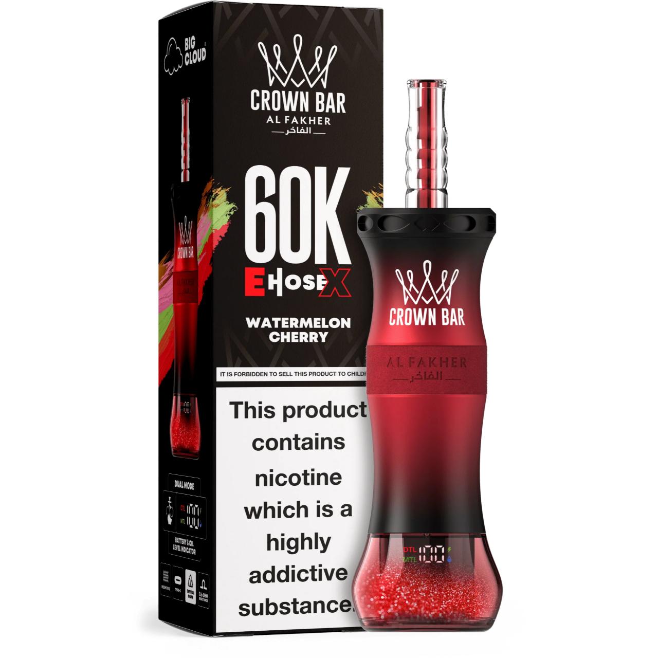 Al Fakher Crown Bar E Hose X 60K Puff Disposable Watermelon Cherry Al Fakher Crown Bar E Hose X 60K Puff Disposable Watermelon Cherry