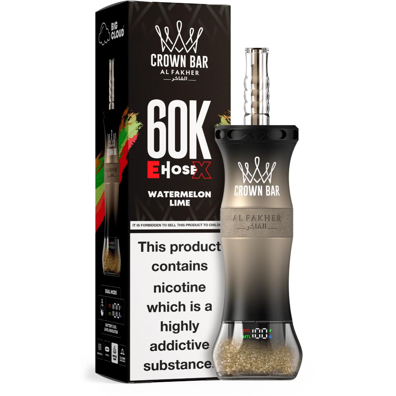 Al Fakher Crown Bar E Hose X 60K Puff Disposable Watermelon Lime Al Fakher Crown Bar E Hose X 60K Puff Disposable Watermelon Lime