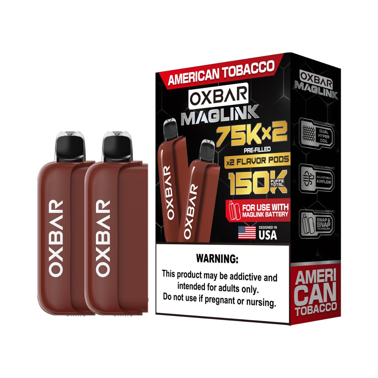Oxbar Maglink Nixodine 75K Replacement Pod Cartridge - 2PK American Tobacco Oxbar Maglink Nixodine 75K Replacement Pod Cartridge - 2PK American Tobacco